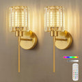 Crystal Battery Operated Wall Sconces, Brushed Gold Rechargeable Wireless Wall Sconce Lights with Dimmable Bulbs and Remote, 12 Colors and 3CCT Dimmable Crystal Lamps for Living Bedroom, 3000~6000K