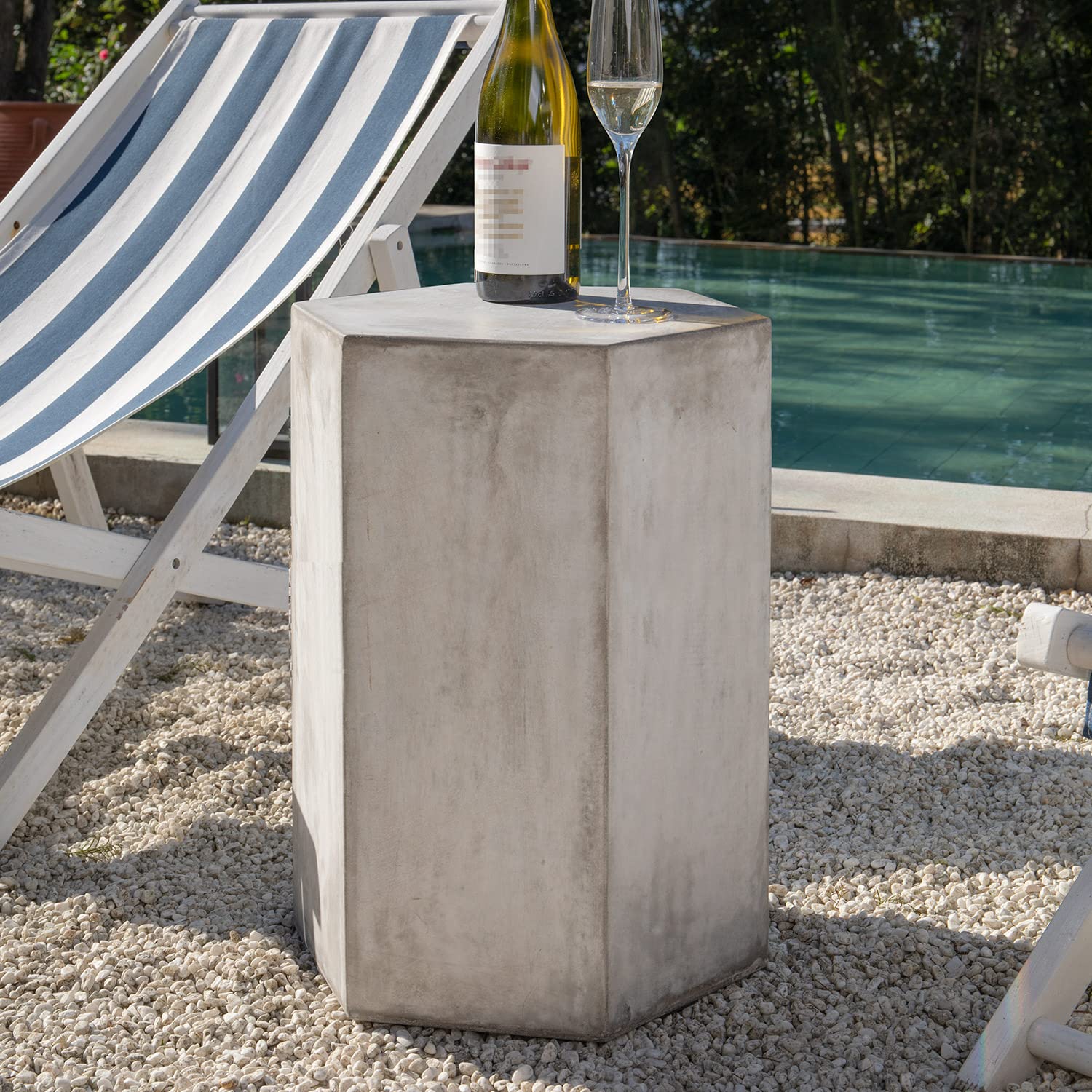 COSIEST Concrete Accent Table, Hexagon Patio Side Table 14.5''Wx16''H, Modular Design Indoor Outdoor End Table, Light Grey