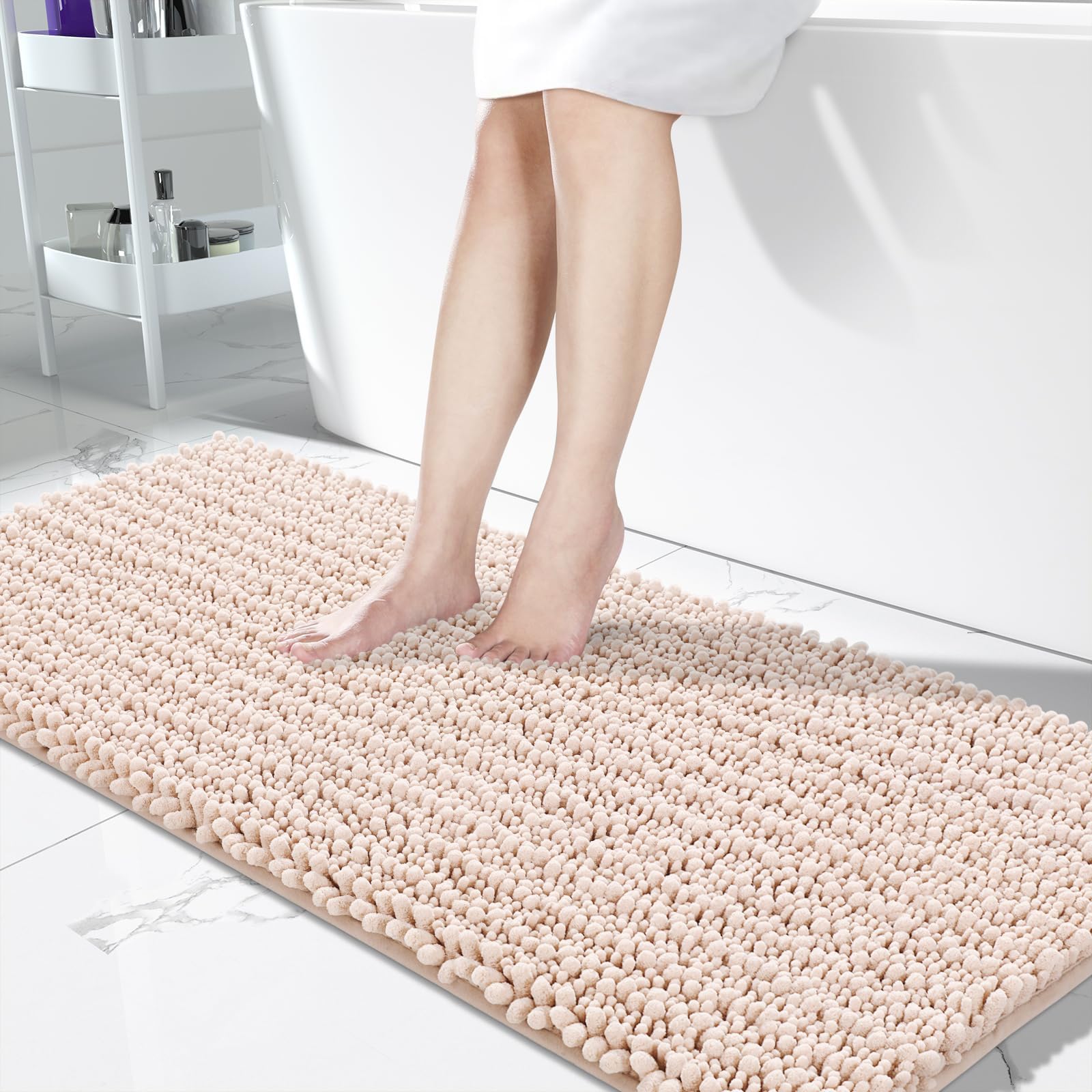 Yimobra Bathroom Rugs Non Slip Washable - Ultra Soft Absorbent Chenille Bath Mat, Quick Dry Shaggy Floor Carpet for Tub Shower, Gray Home Decor Accessories, 24x17 Inch