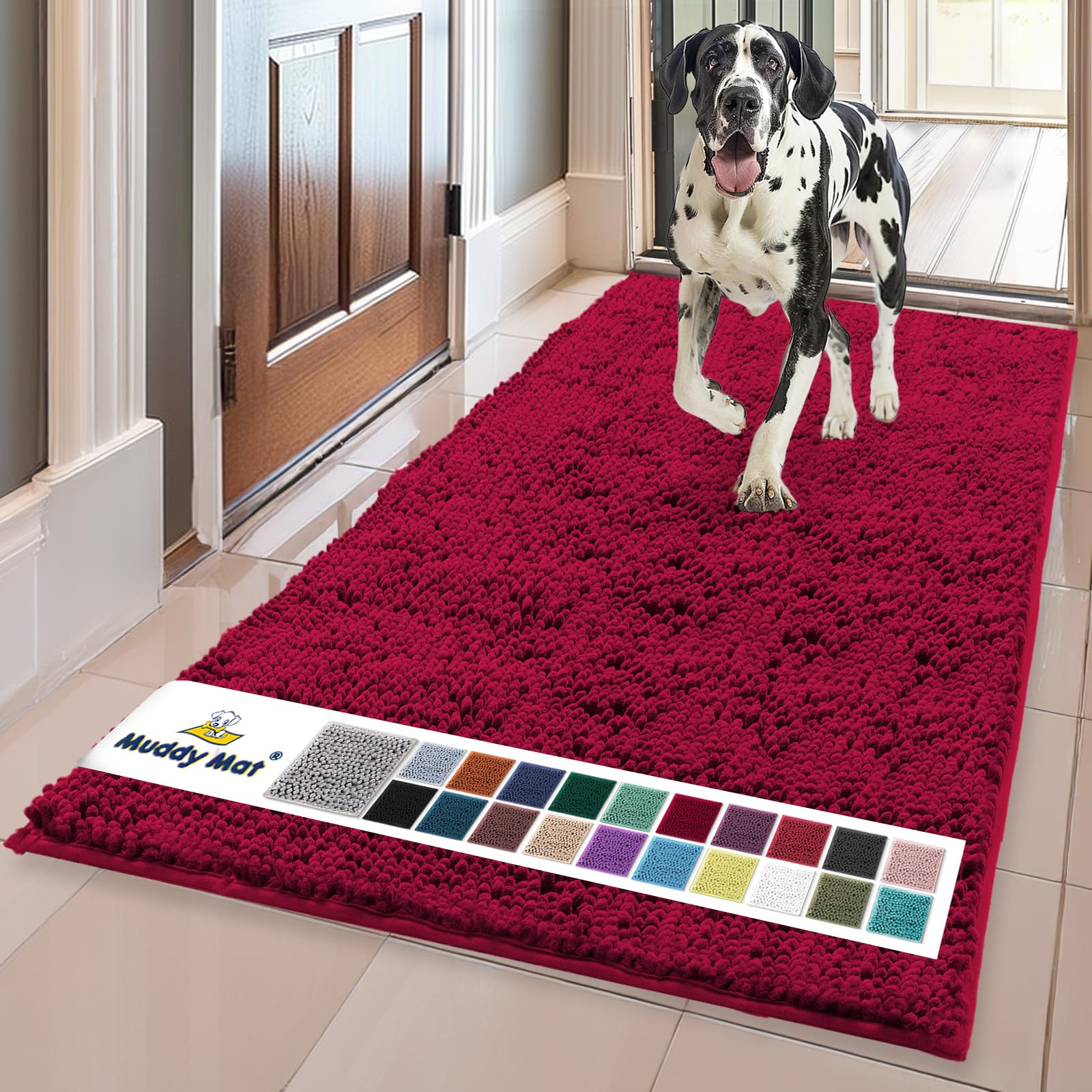 Muddy Mat® | Super Absorbent Door Mat Indoor, Microfiber Quick Dry Chenille Entryway Rug, Non-Slip Front Door Mat, Indoor Mats for Entryway, Machine Washable Pet Rug, Grey 30"x19"