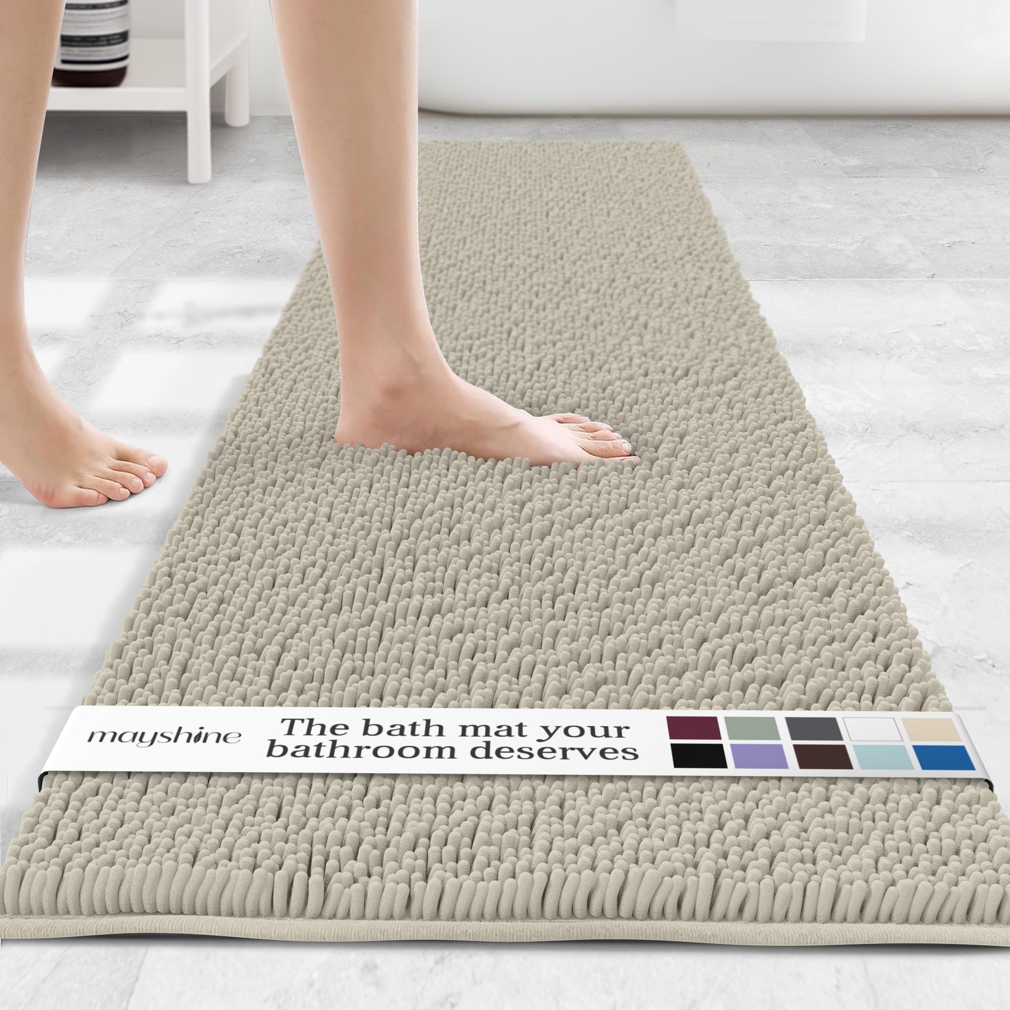 MAYSHINE Round Area Rug Set for Bathroom | Soft Plush Chenille Bath Mat, Water Absorbent Non-Slip Bathroom Rug | Washable Shag Carpet for Shower, Bedroom, or Home Décor | 36"x36" (Round) | White
