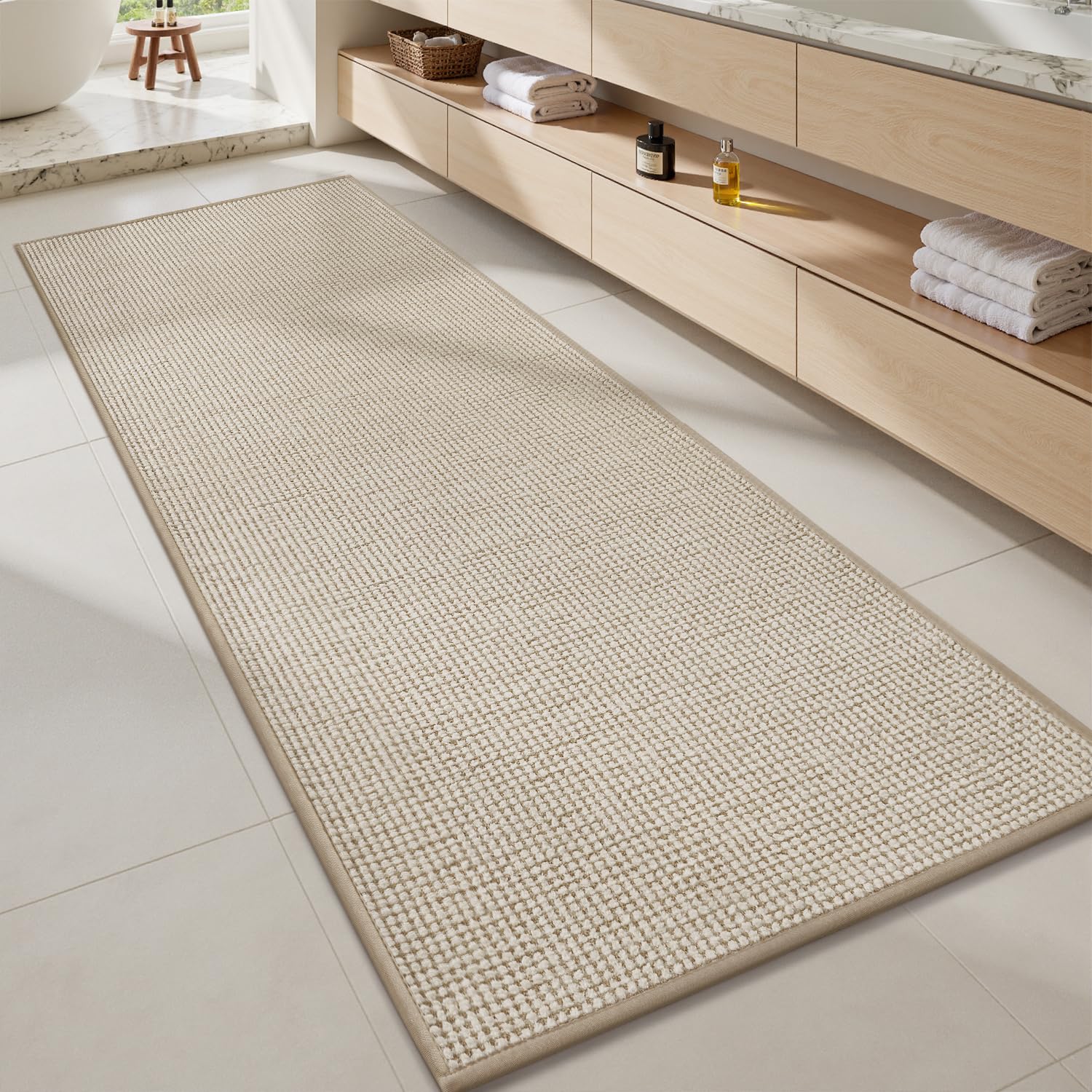 MontVoo Bath Mat,Chenille Absorbent Bathroom Mat Quick Dry Rubber Backed Bathroom Rugs Non Slip Washable Bath Mats,Ultra Thin Bathroom Rugs Fit Under Door,17"x24",White