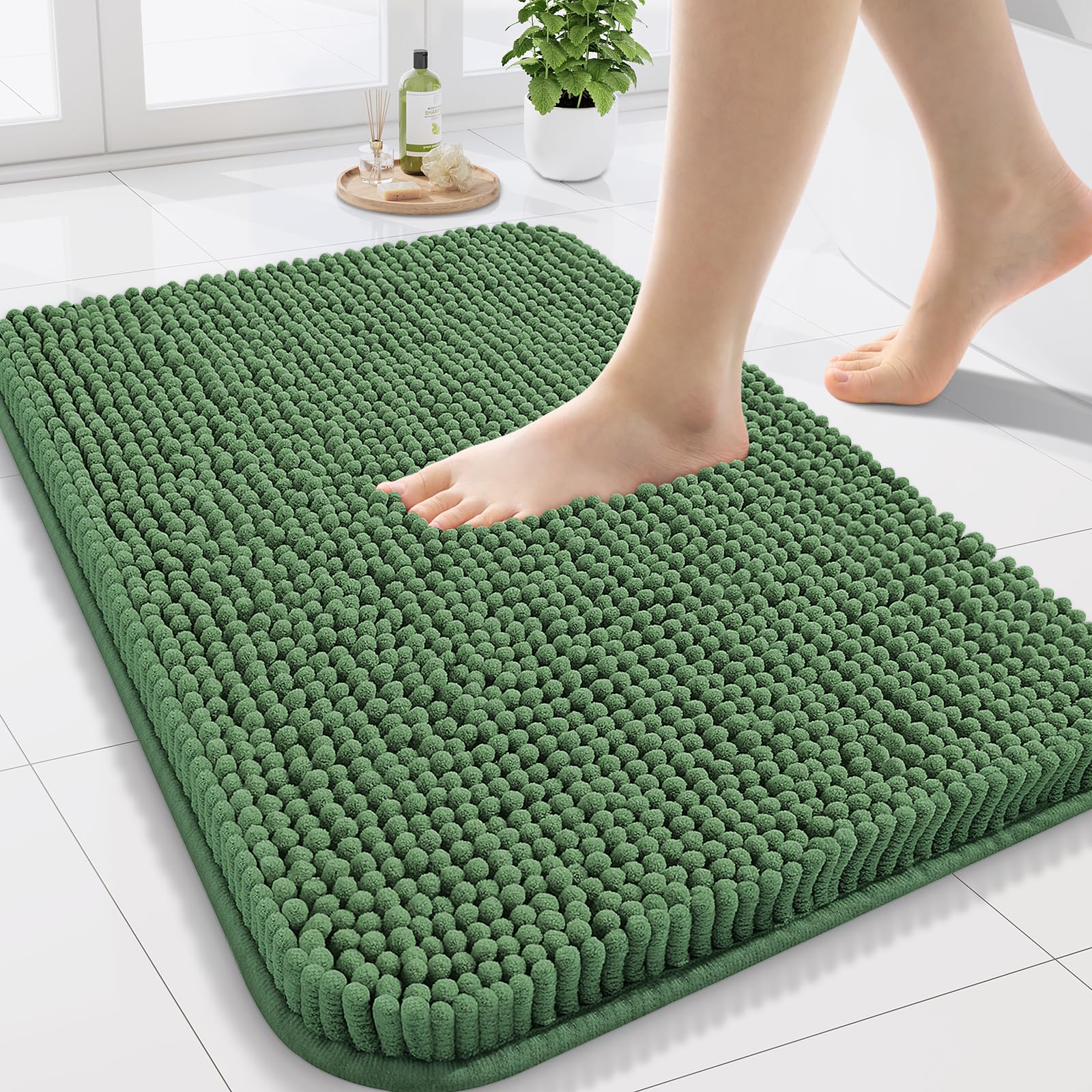 Arotive Bathroom Rugs 30x20, Extra Soft Absorbent Shaggy Chenille Bath Rugs, Machine Washable Rubber Backing Non-Slip Bath Mats for Bathroom Floor Tub and Shower, Home Decor Accessories, Grey