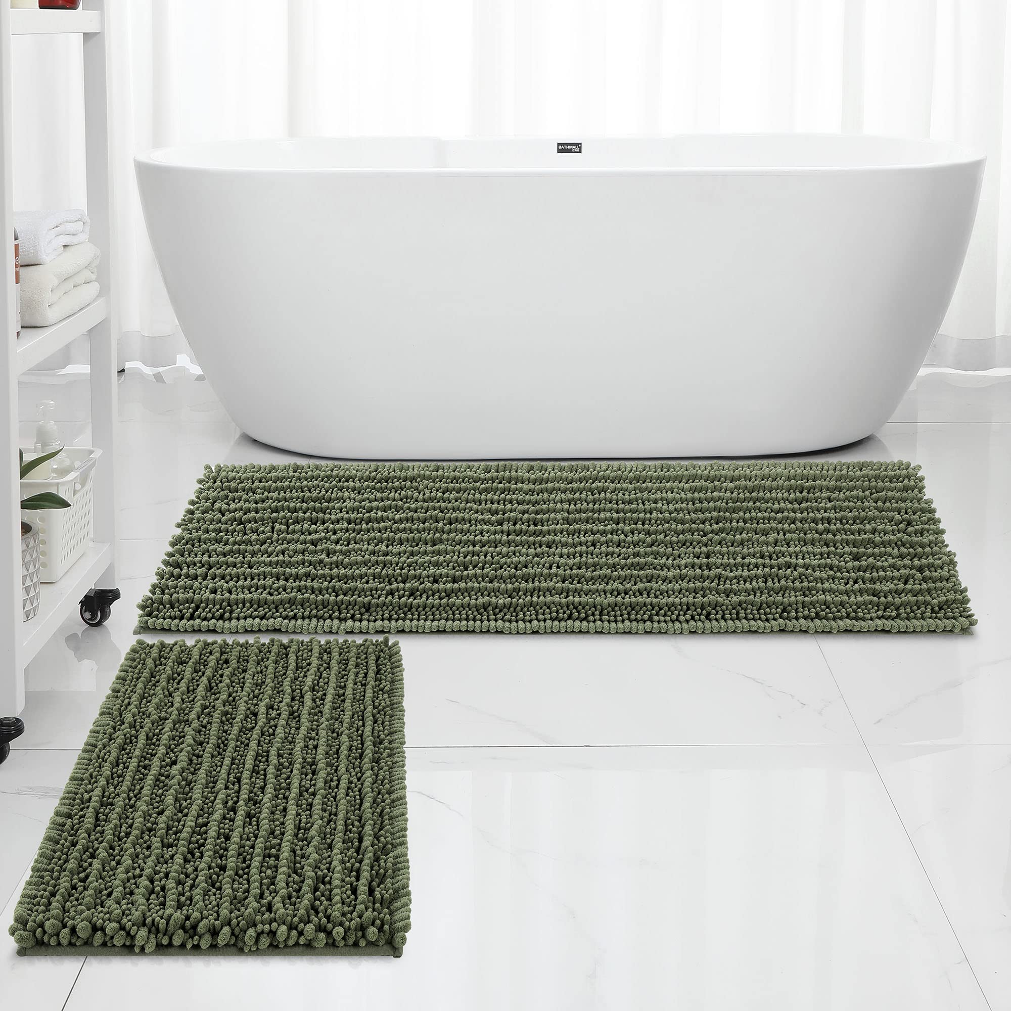 FLOLEOPA Chenille Coral Pink Bath Mat, Luxury Handmade Bathroom Rug, Non Slip, Extra Soft, Absorbent, Machine Washable, 32'x20' Plus 17'x24'