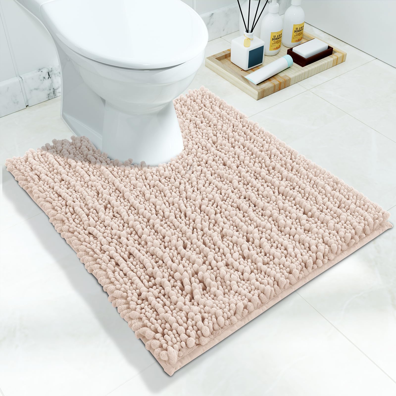 Yimobra Bathroom Rugs Non Slip Washable - Ultra Soft Absorbent Chenille Bath Mat, Quick Dry Shaggy Floor Carpet for Tub Shower, Gray Home Decor Accessories, 24x17 Inch