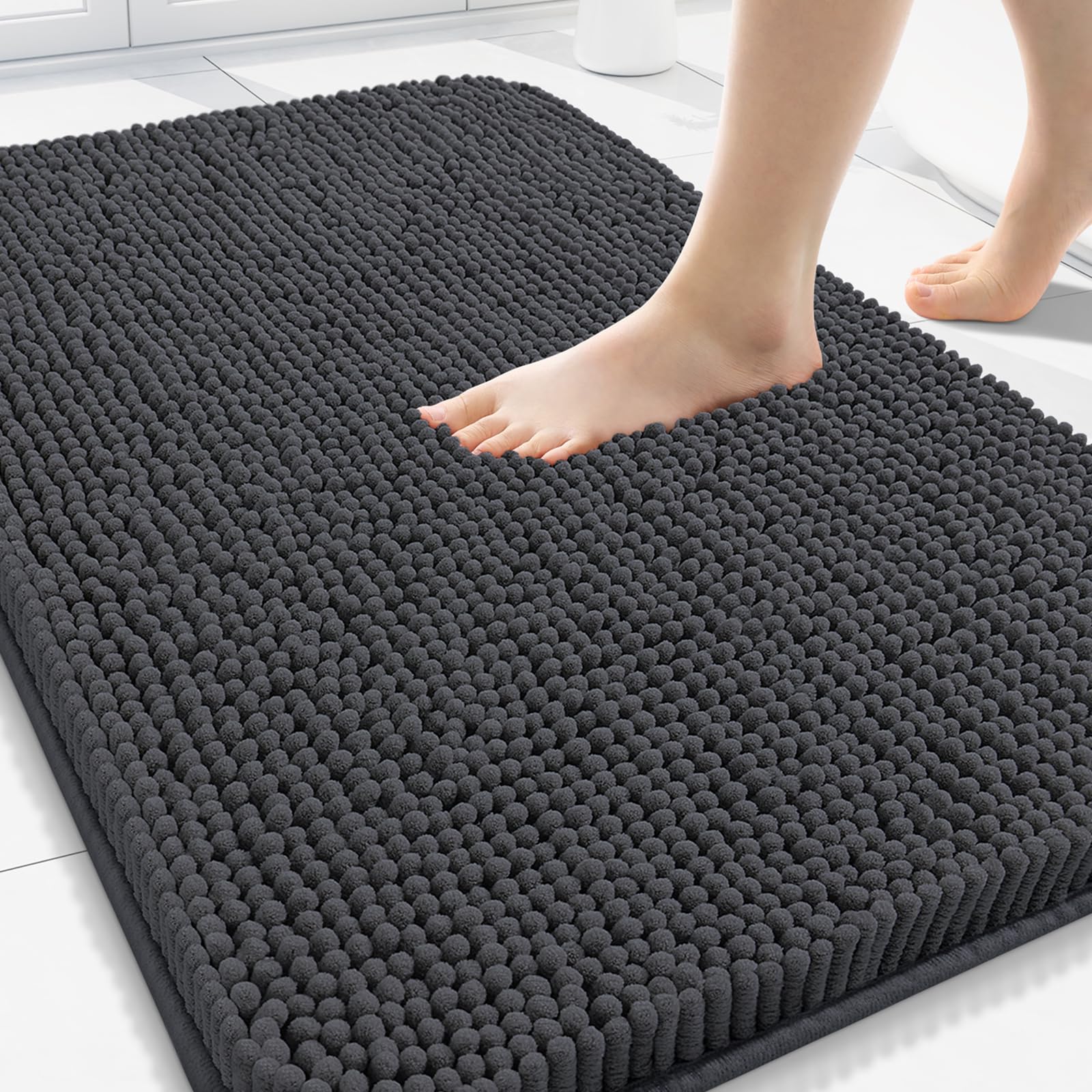 Arotive Bathroom Rugs 30x20, Extra Soft Absorbent Shaggy Chenille Bath Rugs, Machine Washable Rubber Backing Non-Slip Bath Mats for Bathroom Floor Tub and Shower, Home Decor Accessories, Grey