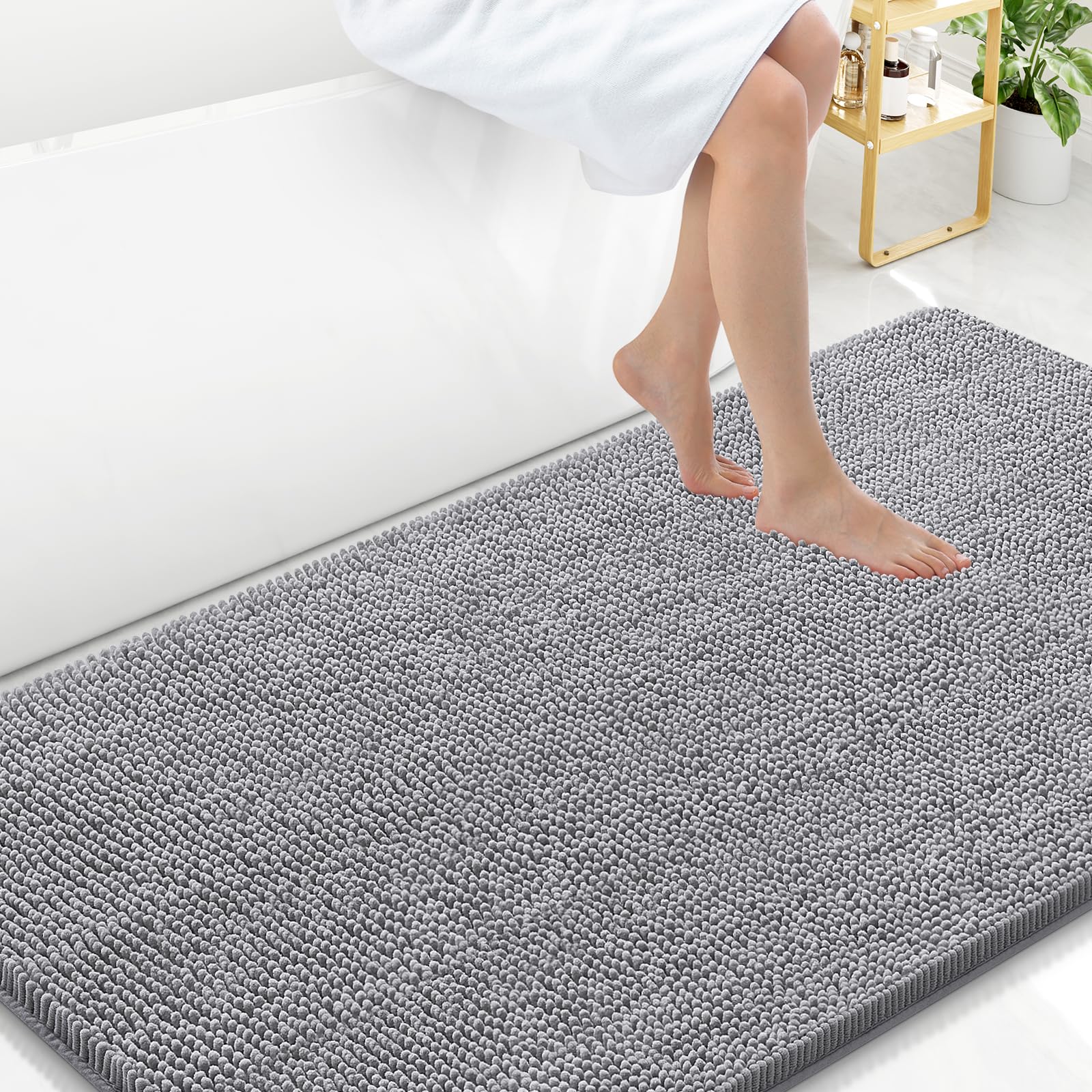 Arotive Bathroom Rugs 30x20, Extra Soft Absorbent Shaggy Chenille Bath Rugs, Machine Washable Rubber Backing Non-Slip Bath Mats for Bathroom Floor Tub and Shower, Home Decor Accessories, Grey