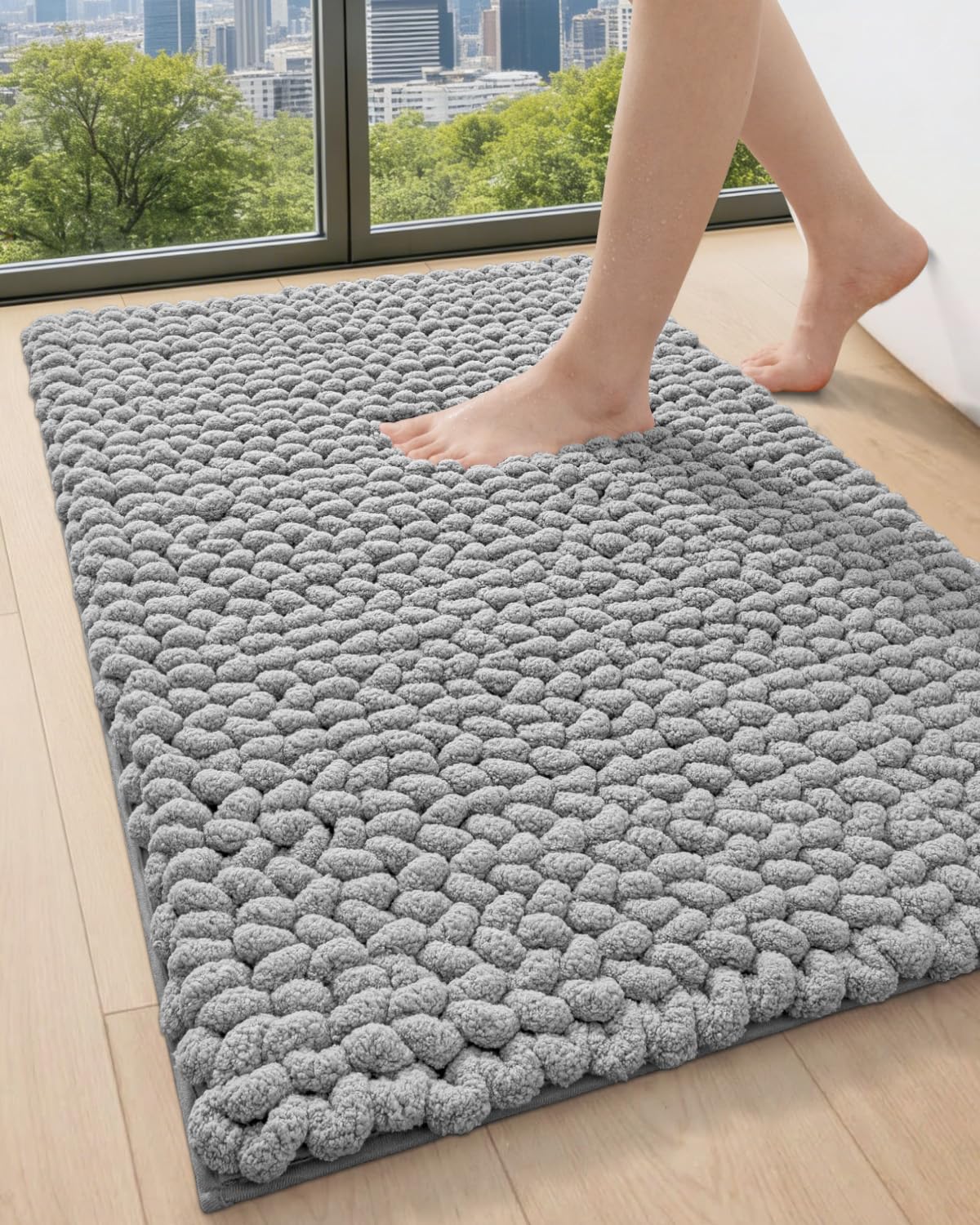 DEXI Bathroom Rugs 24x36, Non Slip Washable Bath Mat, Luxury Chenille Super Absorbent Ultra Thick Bathmats for Shower Floor, Plush Fluffy Shaggy Carpet for Tub, Beige