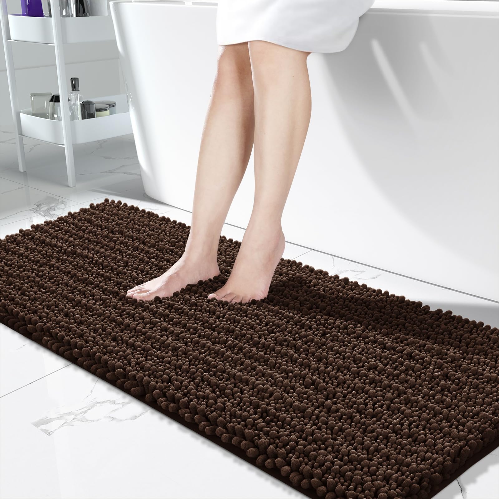 Yimobra Bathroom Rugs Non Slip Washable - Ultra Soft Absorbent Chenille Bath Mat, Quick Dry Shaggy Floor Carpet for Tub Shower, Gray Home Decor Accessories, 24x17 Inch