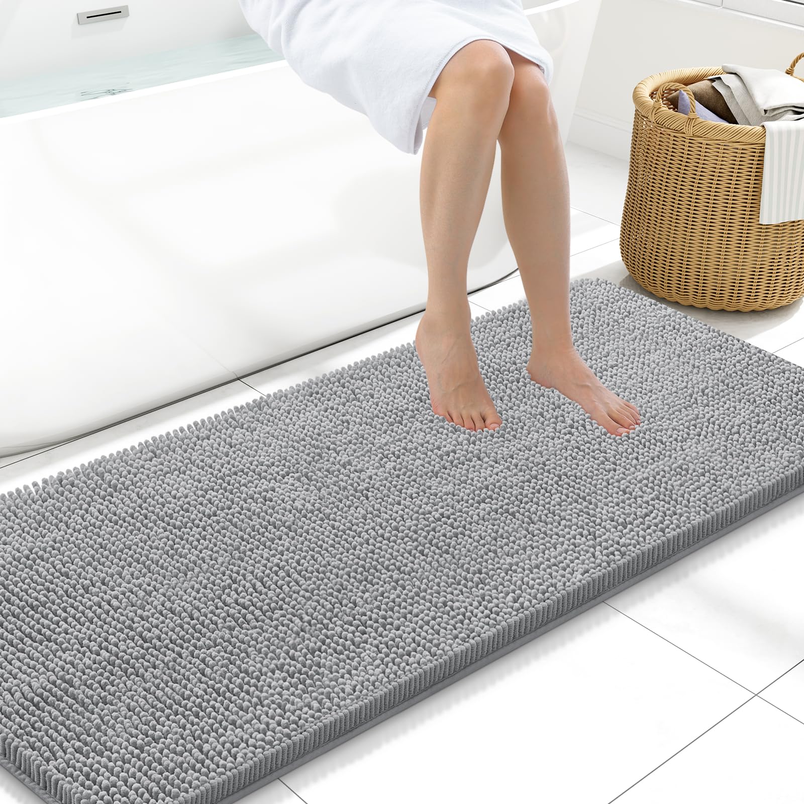 Arotive Bathroom Rugs 70x24, Extra Soft Absorbent Shaggy Chenille Bath Rugs, Machine Washable Rubber Backing Non-Slip Bath Mats for Bathroom Floor Tub and Shower, Home Decor Accessories, Beige