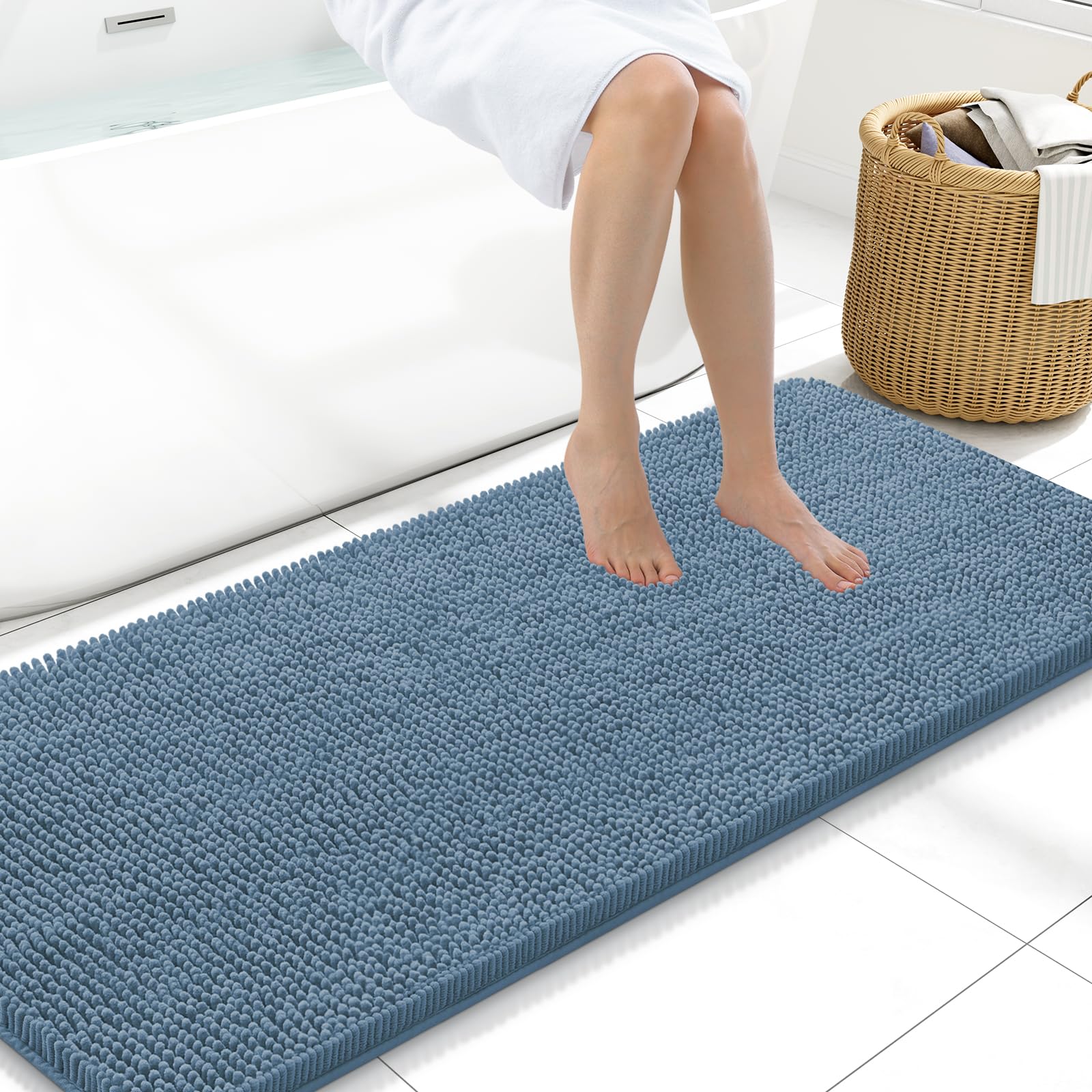 Arotive Bathroom Rugs 30x20, Extra Soft Absorbent Shaggy Chenille Bath Rugs, Machine Washable Rubber Backing Non-Slip Bath Mats for Bathroom Floor Tub and Shower, Home Decor Accessories, Grey