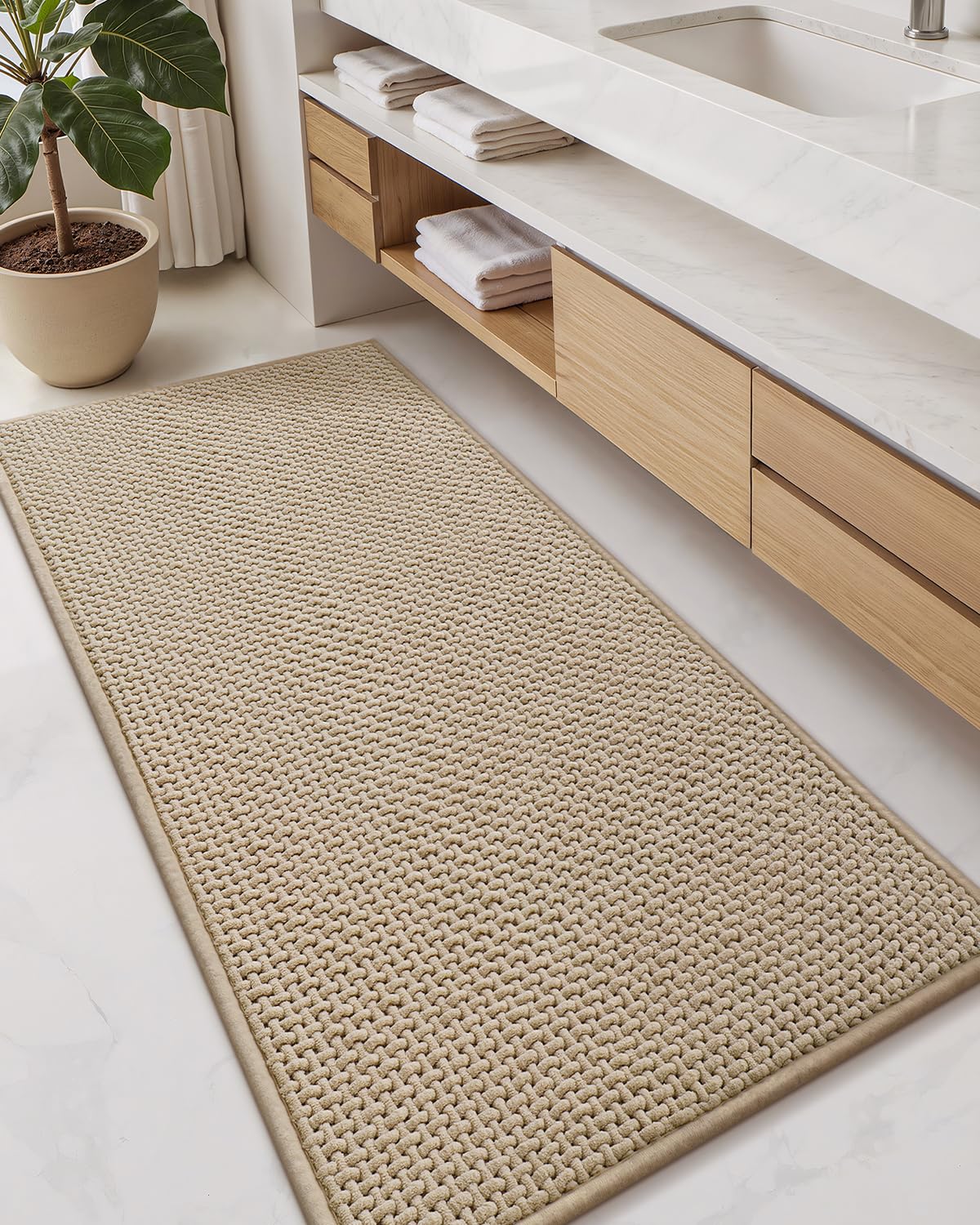 Color&Geometry Chenille Pile Large Bathroom Rugs Upgraded Denser, 24"x36" Non Slip Absorbent Green Bath Mats for Bathroom Thin Fit Under Door, Washable Quick Dry