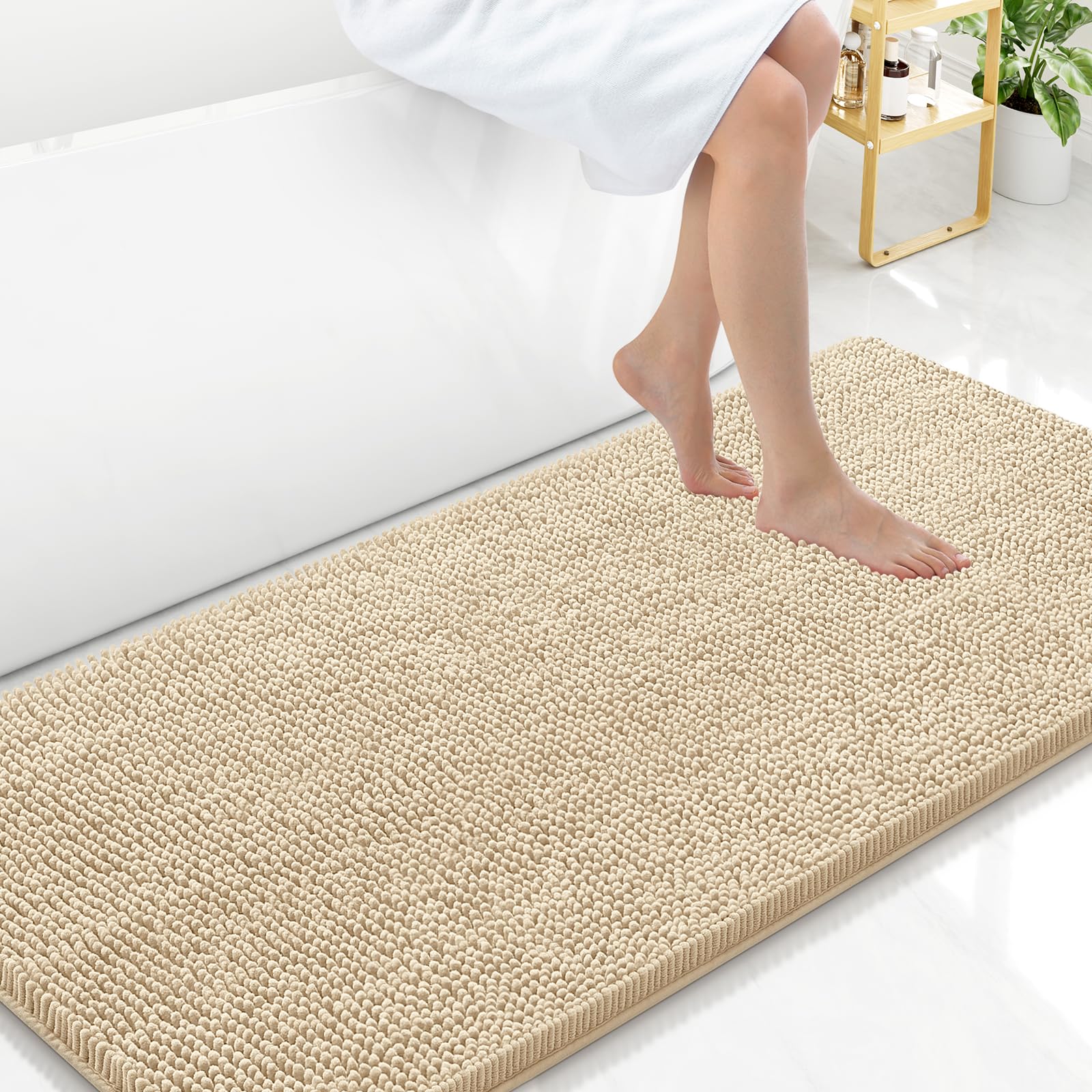 Arotive Bathroom Rugs 70x24, Extra Soft Absorbent Shaggy Chenille Bath Rugs, Machine Washable Rubber Backing Non-Slip Bath Mats for Bathroom Floor Tub and Shower, Home Decor Accessories, Beige