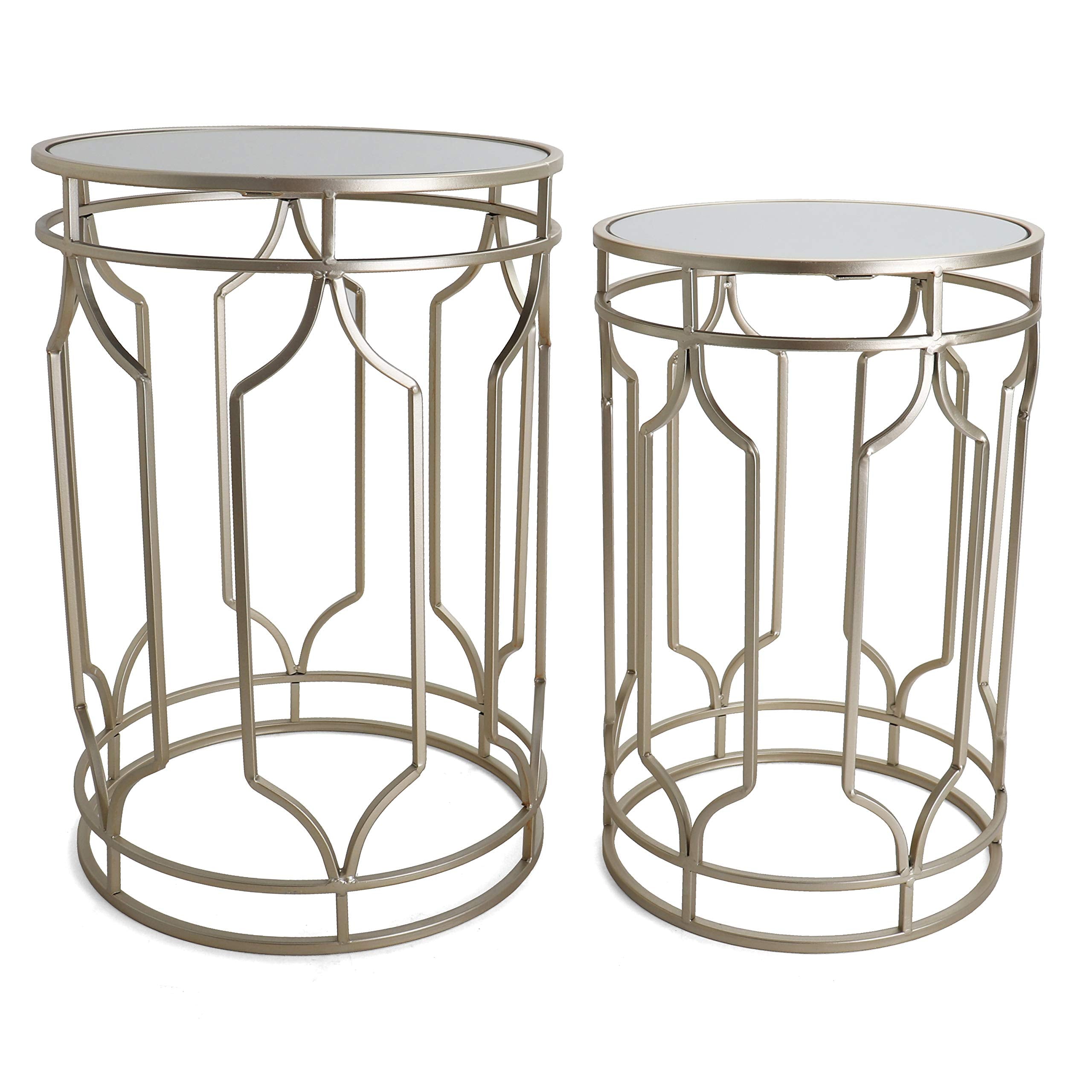 Rutledge & King Hexagon End Table Set - End Tables with Mirrored Tops - Nesting Geometric Accent Tables - Marble Metal Side Tables Hexagon End Table Set (Gold)
