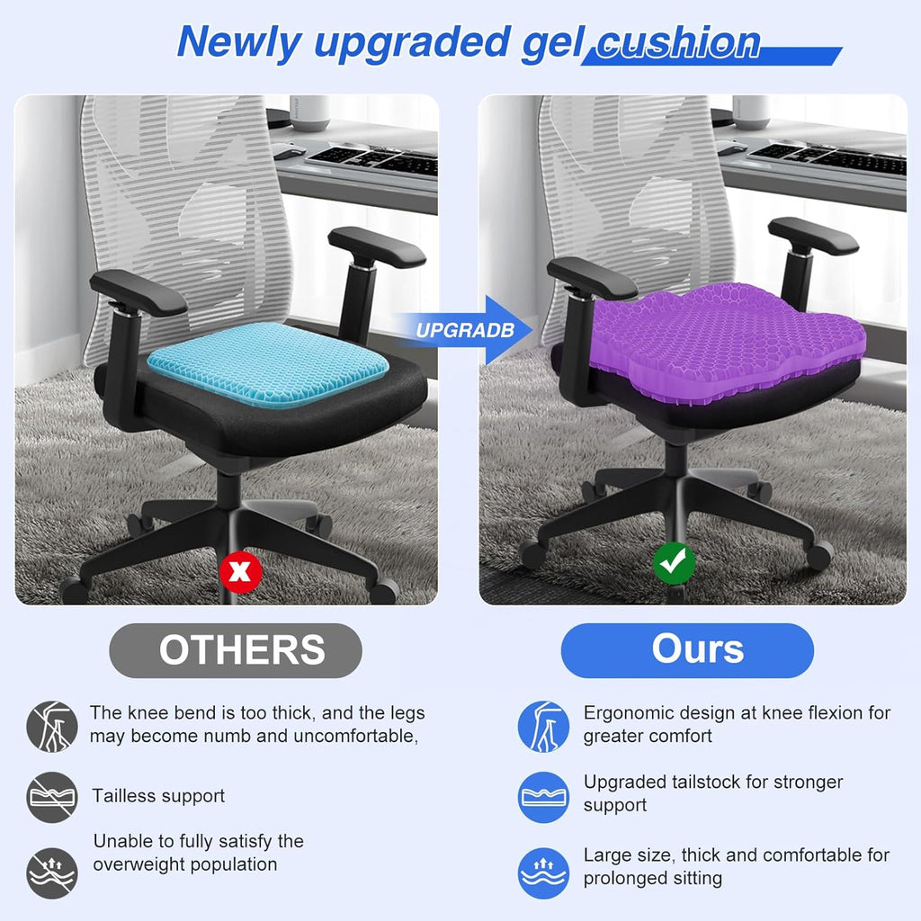 Thicken 19.7in Seat Cushion, Gel Seat Cushion for Long Sitting–Office Chair, Wheelchair, Car Pad, Large Cooling Support Pad for Back Pain, Sciatica, Tailbone Pain Relief
