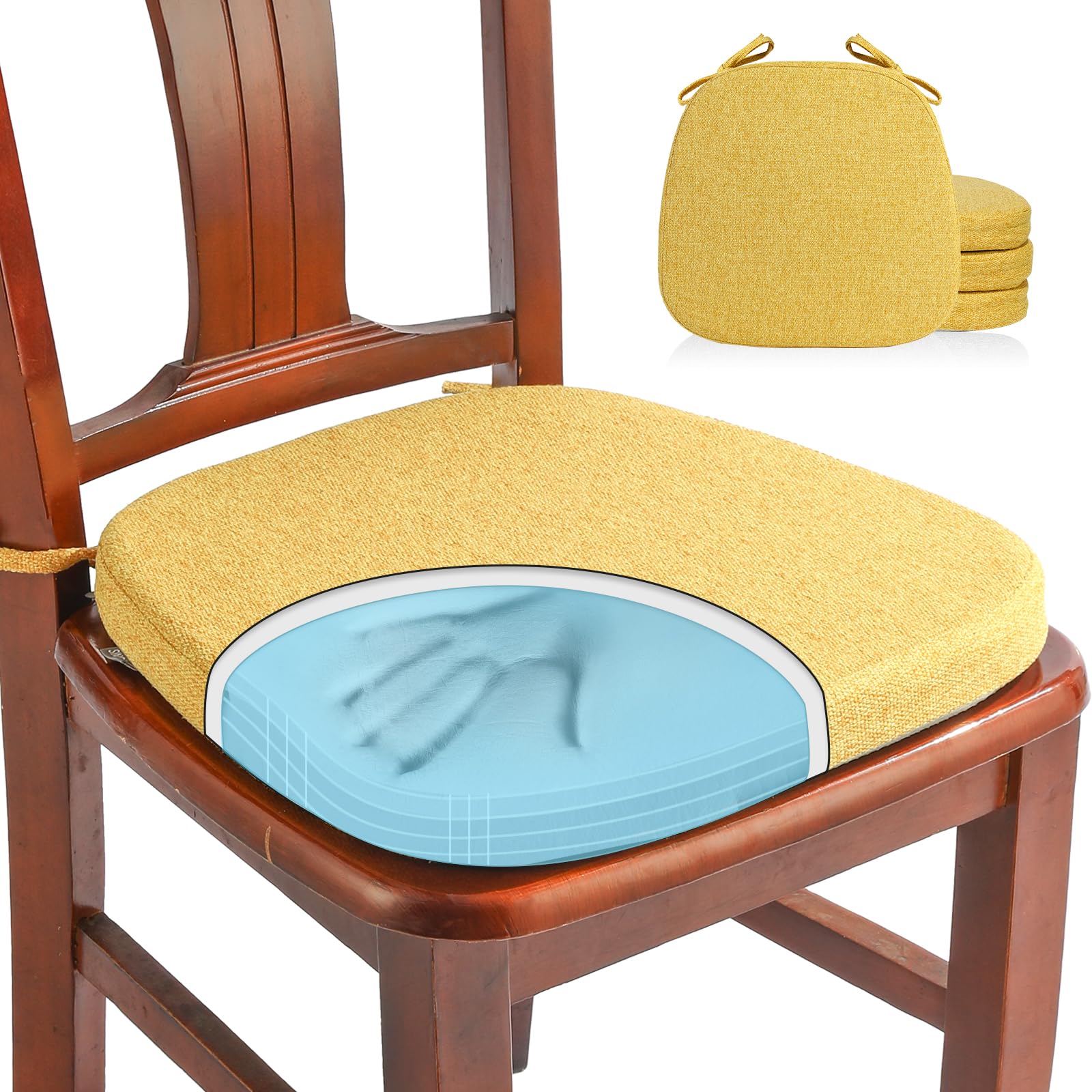 SINOSSO 1 Pack Memory Foam Chair Cushions for Dining Chair, Friendly Woven Fabric 16" U-Shape Comfortable Kitchen Chair Pad, Removable Slip Resistant Seat Cushion (1 Piece, Blue)