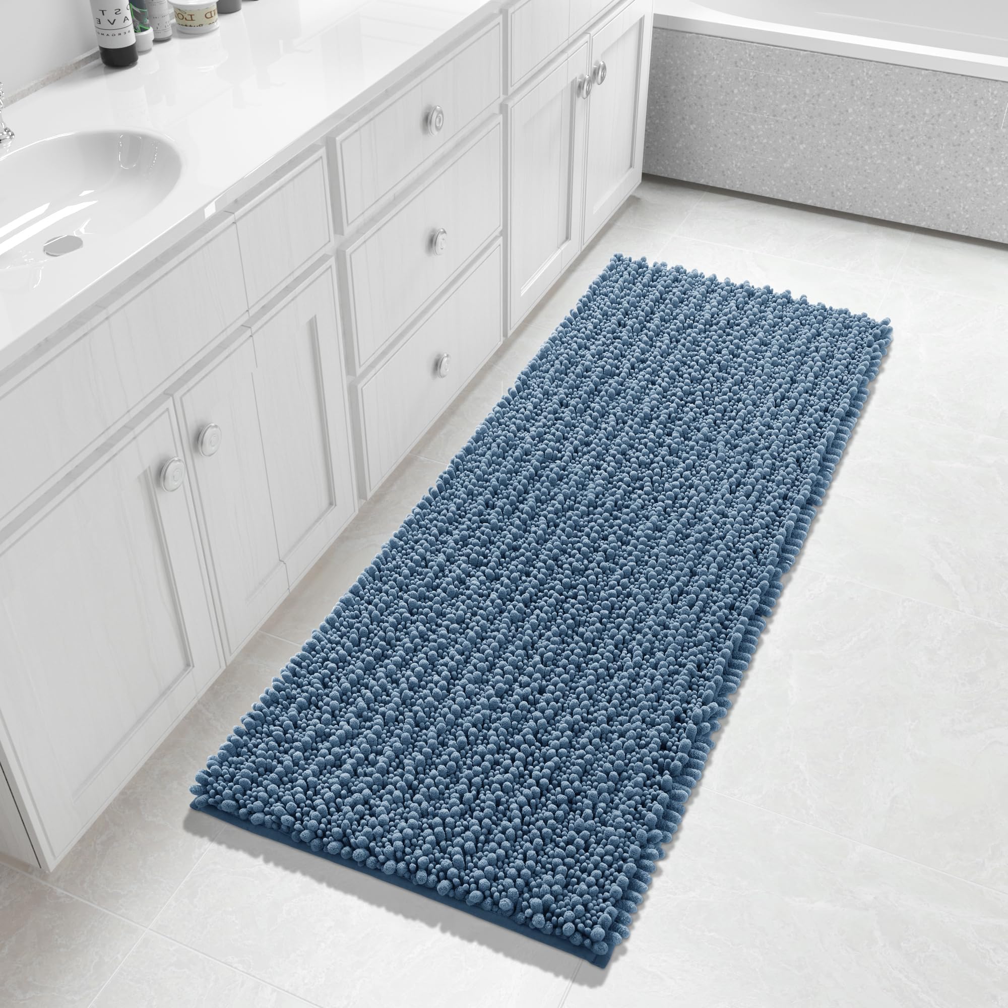 Yimobra Bathroom Rugs Non Slip Washable - Ultra Soft Absorbent Chenille Bath Mat, Quick Dry Shaggy Floor Carpet for Tub Shower, Gray Home Decor Accessories, 24x17 Inch