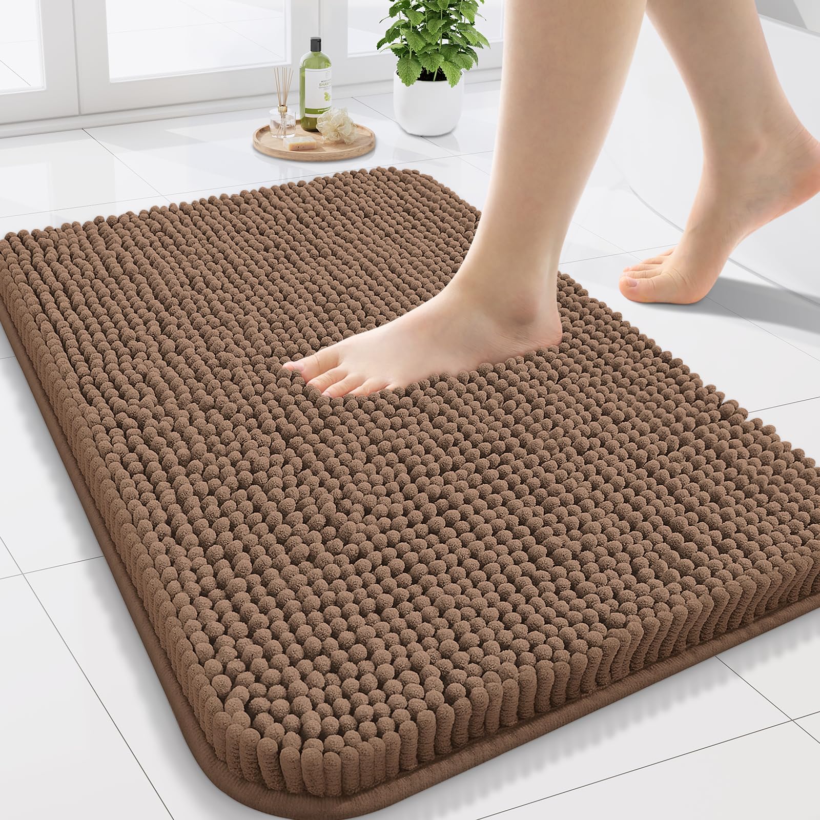Arotive Bathroom Rugs 30x20, Extra Soft Absorbent Shaggy Chenille Bath Rugs, Machine Washable Rubber Backing Non-Slip Bath Mats for Bathroom Floor Tub and Shower, Home Decor Accessories, Grey