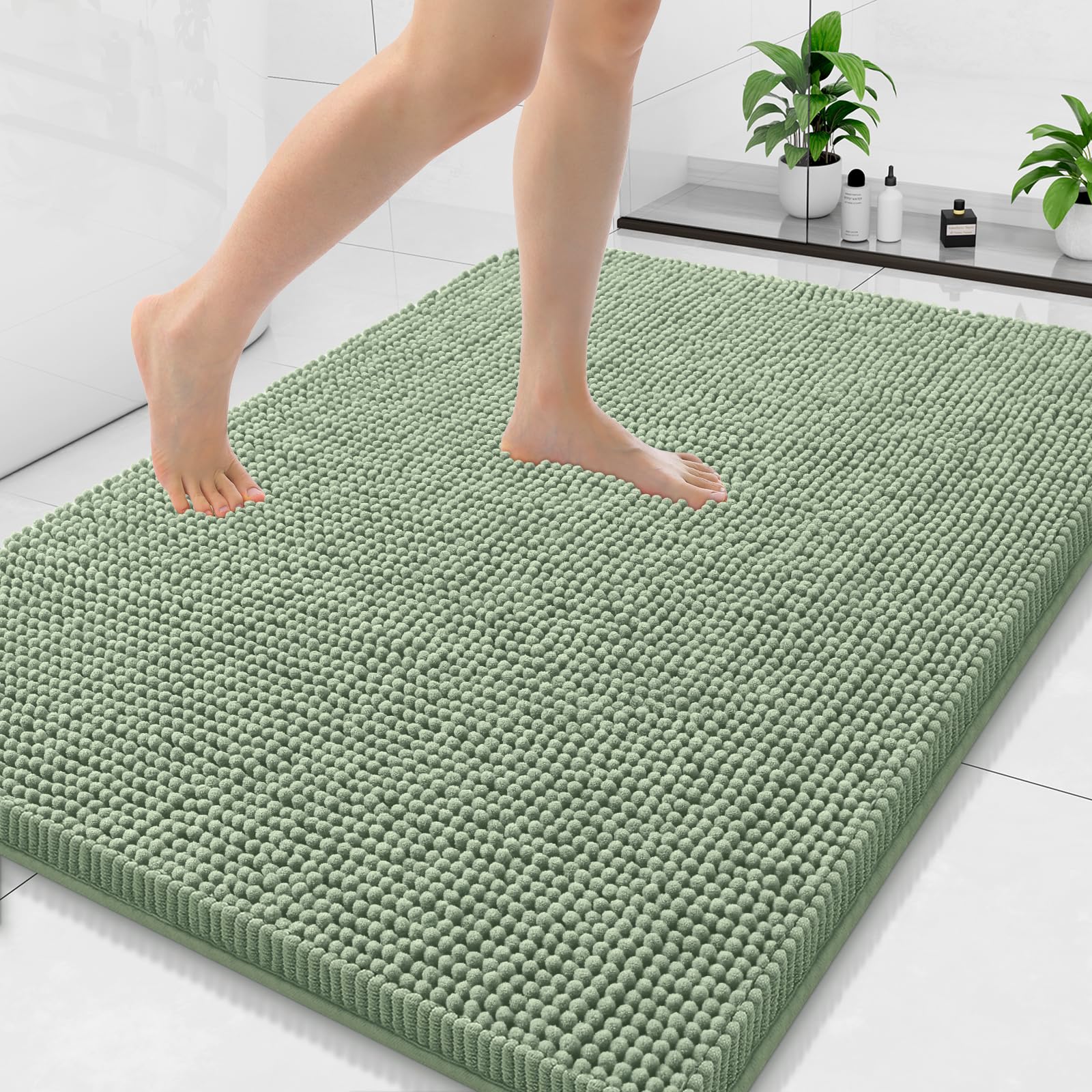Arotive Bathroom Rugs 30x20, Extra Soft Absorbent Shaggy Chenille Bath Rugs, Machine Washable Rubber Backing Non-Slip Bath Mats for Bathroom Floor Tub and Shower, Home Decor Accessories, Grey