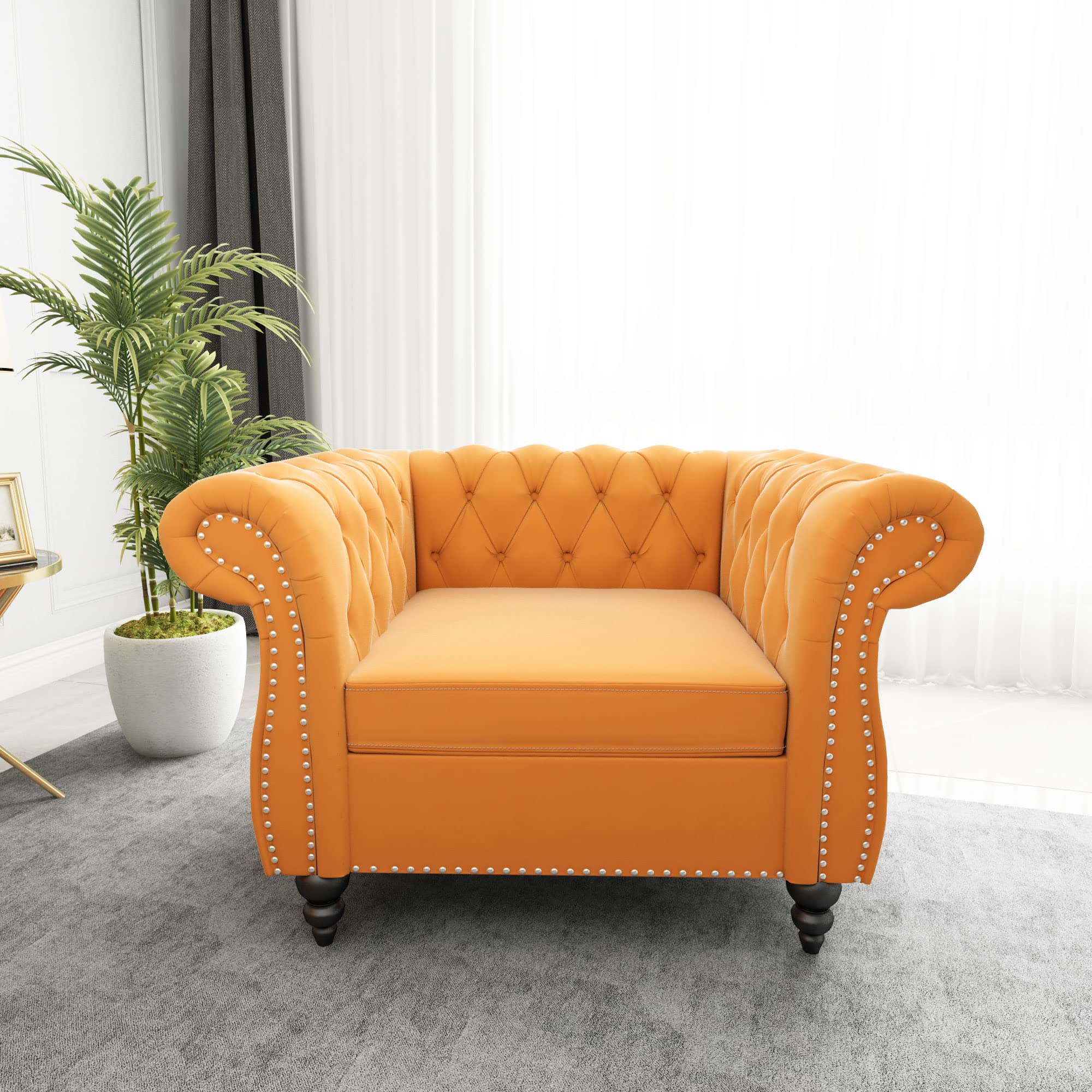 ORRD Chesterfield Loveseat, Modern Velvet Sofa Tufted Couch 2 Seater with Scroll Arms and Nailhead for Living Room, Bedroom, Office, Apartment (Beige)