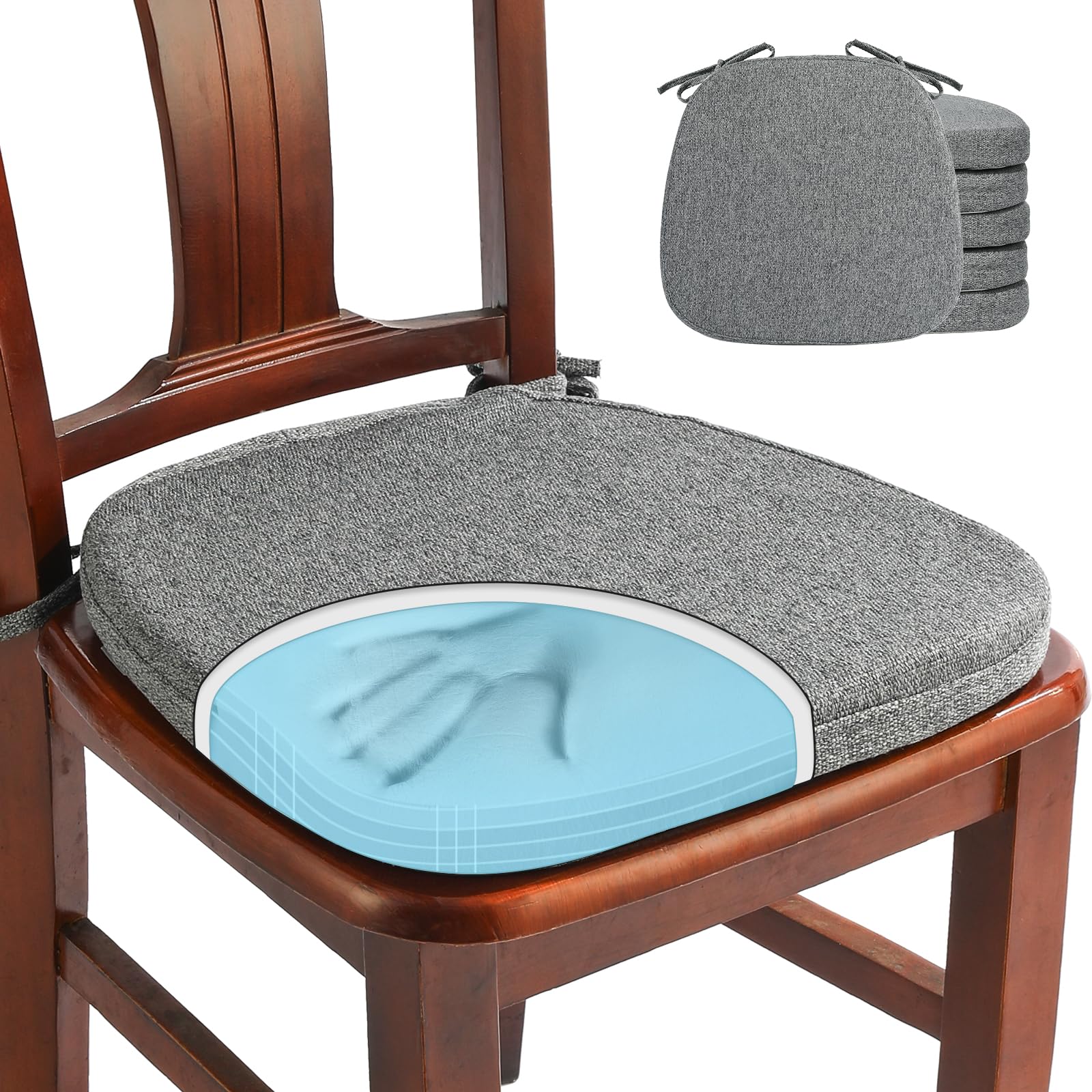 SINOSSO 1 Pack Memory Foam Chair Cushions for Dining Chair, Friendly Woven Fabric 16" U-Shape Comfortable Kitchen Chair Pad, Removable Slip Resistant Seat Cushion (1 Piece, Blue)