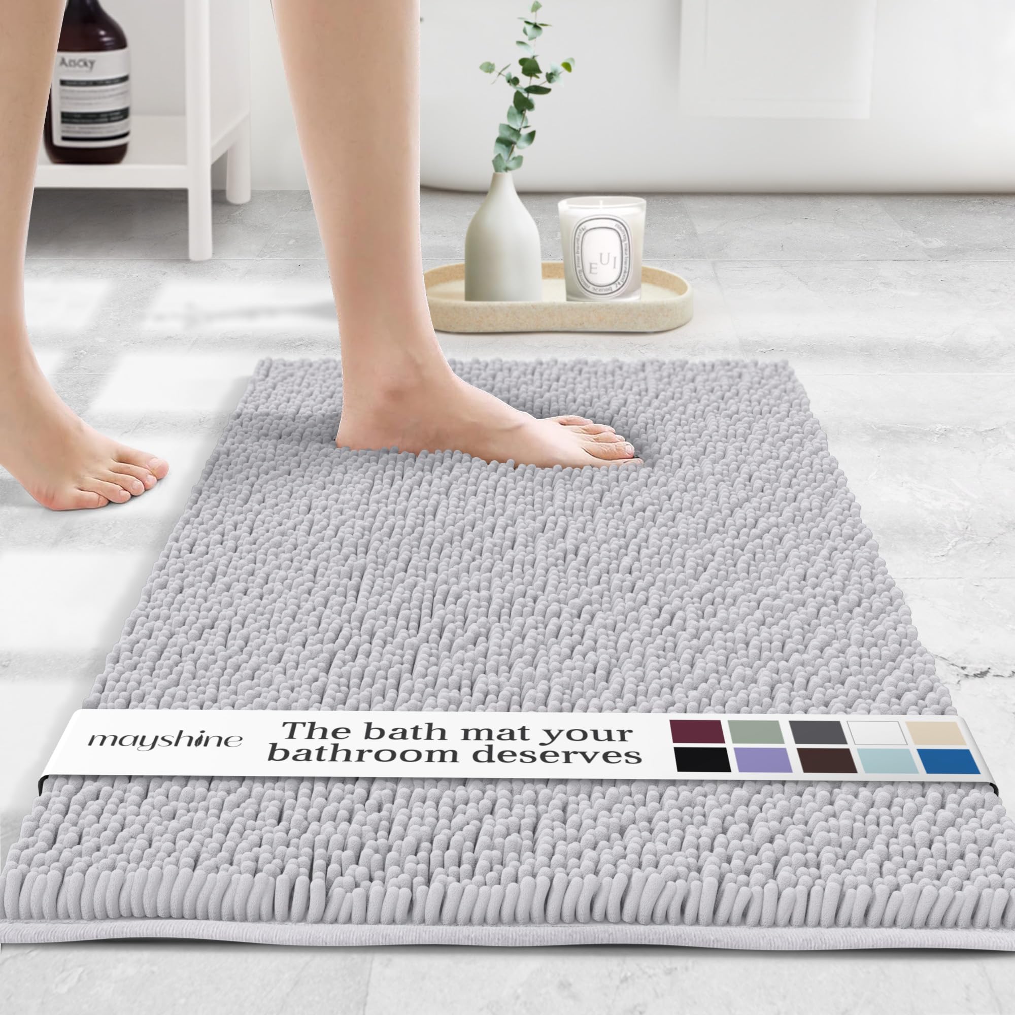 MAYSHINE Round Area Rug Set for Bathroom | Soft Plush Chenille Bath Mat, Water Absorbent Non-Slip Bathroom Rug | Washable Shag Carpet for Shower, Bedroom, or Home Décor | 36"x36" (Round) | White