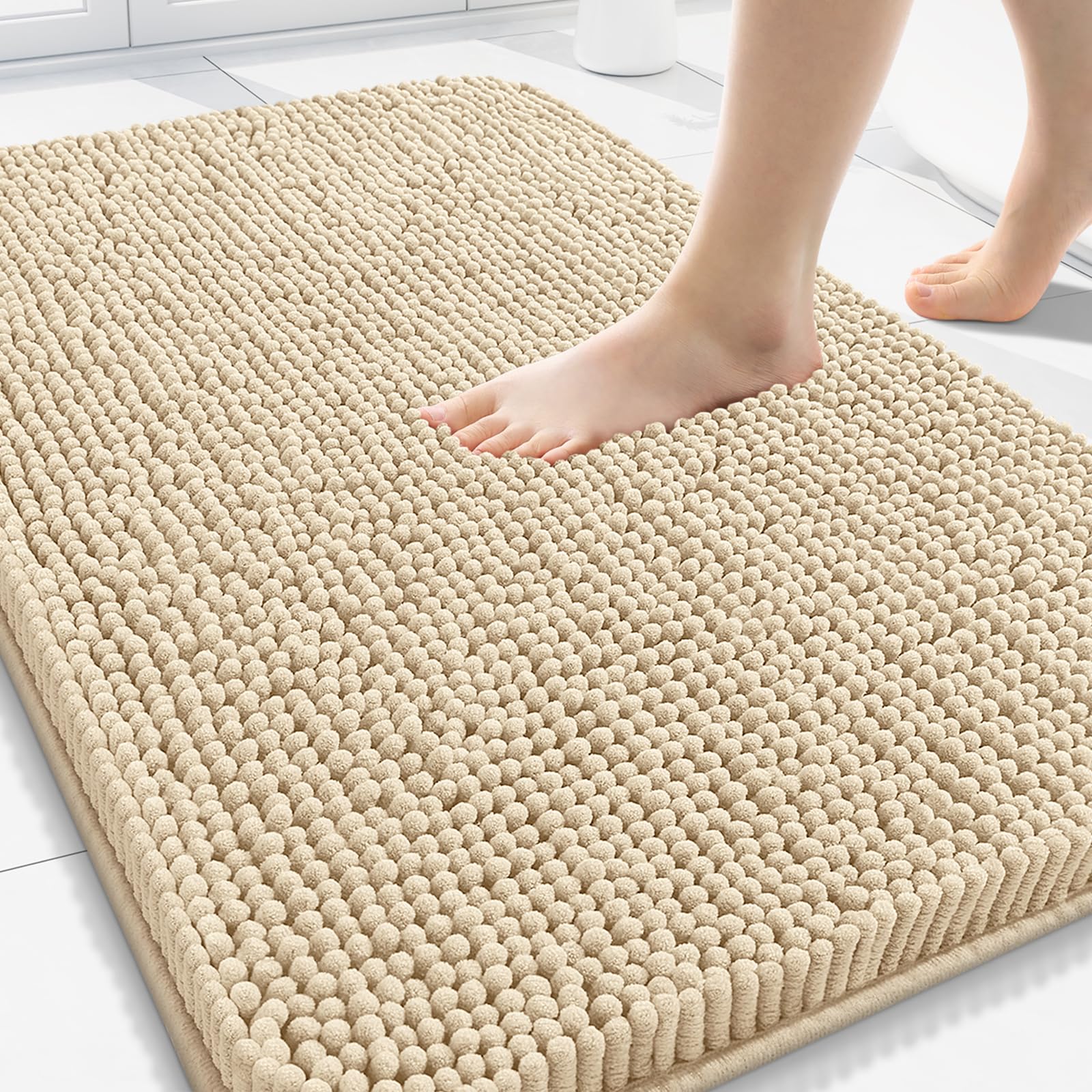Arotive Bathroom Rugs 70x24, Extra Soft Absorbent Shaggy Chenille Bath Rugs, Machine Washable Rubber Backing Non-Slip Bath Mats for Bathroom Floor Tub and Shower, Home Decor Accessories, Beige