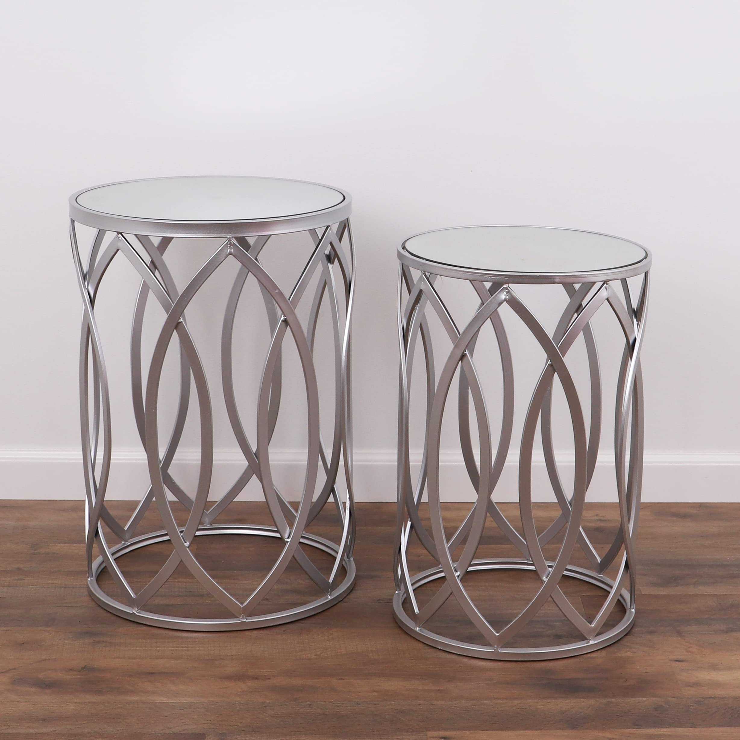 Rutledge & King Hexagon End Table Set - End Tables with Mirrored Tops - Nesting Geometric Accent Tables - Marble Metal Side Tables Hexagon End Table Set (Gold)
