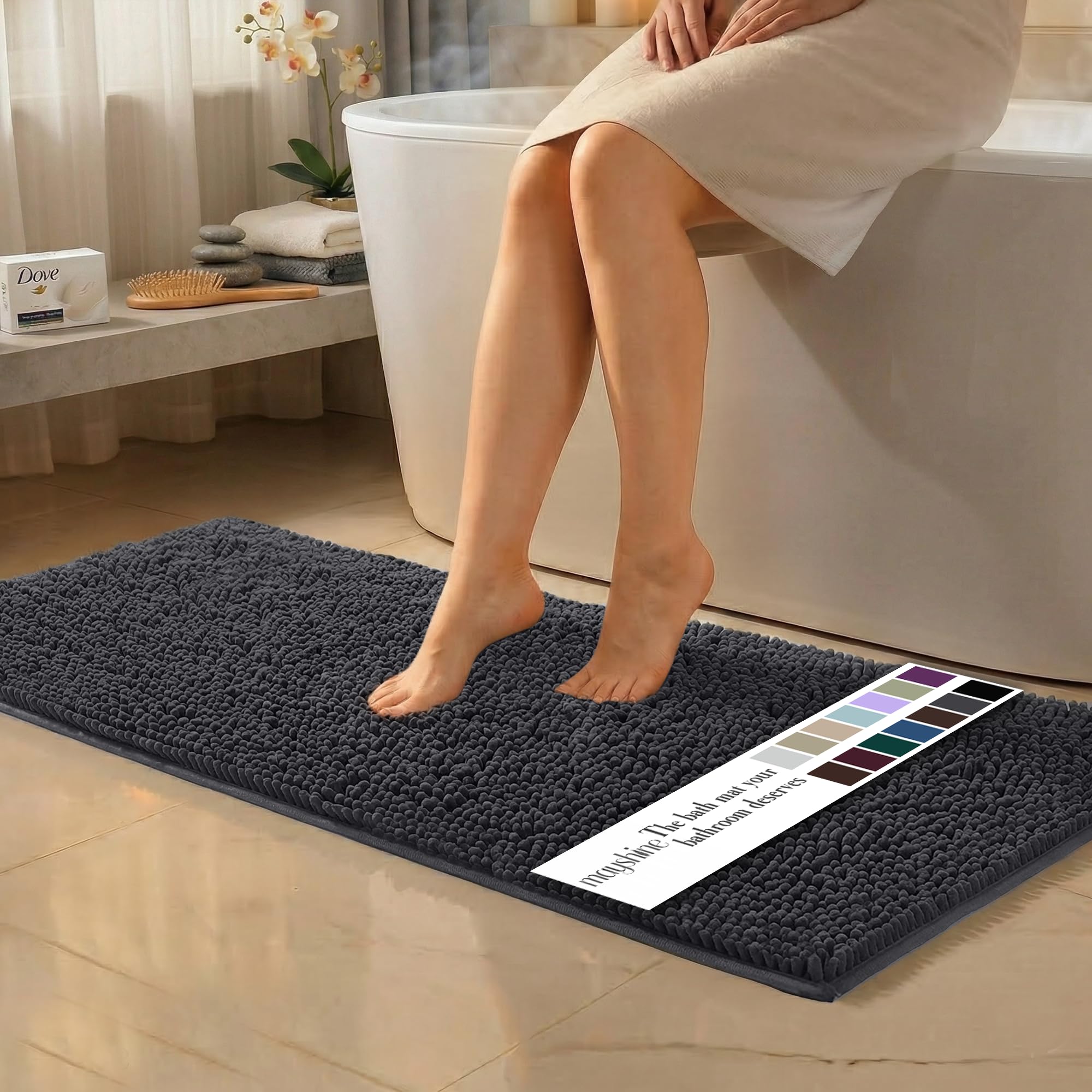 MAYSHINE Round Area Rug Set for Bathroom | Soft Plush Chenille Bath Mat, Water Absorbent Non-Slip Bathroom Rug | Washable Shag Carpet for Shower, Bedroom, or Home Décor | 36"x36" (Round) | White
