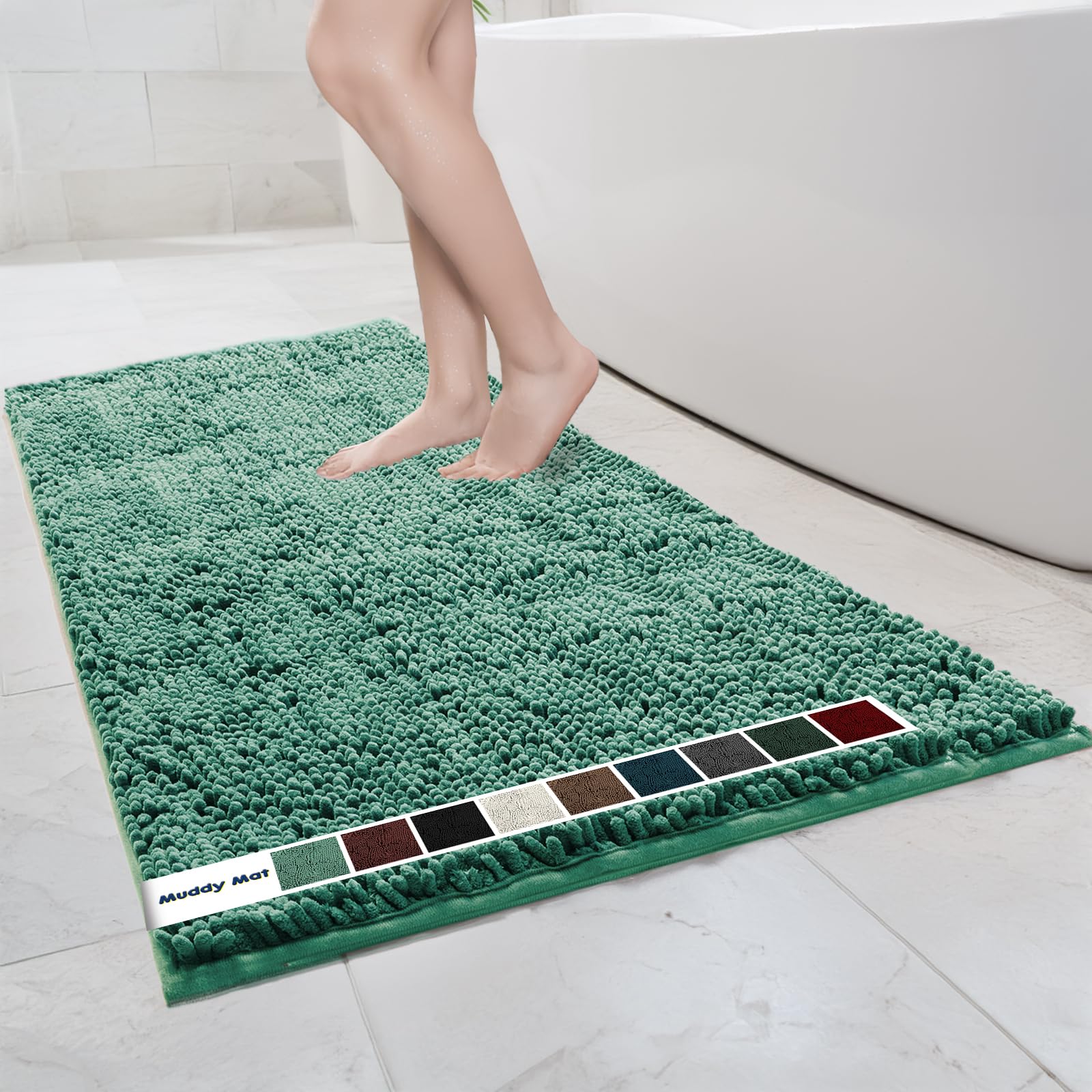 Muddy Mat Chenille Bathroom Rugs Quick Dry Microfiber Mats Non Slip Washable, Extra Thick, Soft and Highly Absorbent Bath Mats for Bathroom, Kitchen, and Shower Floor - Grey Small 28"X18"