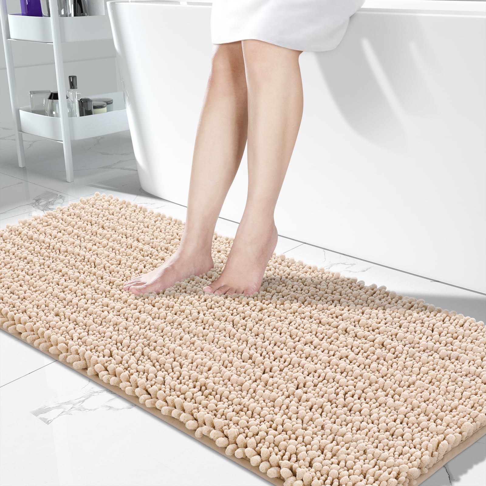 Yimobra Bathroom Rugs Non Slip Washable - Ultra Soft Absorbent Chenille Bath Mat, Quick Dry Shaggy Floor Carpet for Tub Shower, Gray Home Decor Accessories, 24x17 Inch