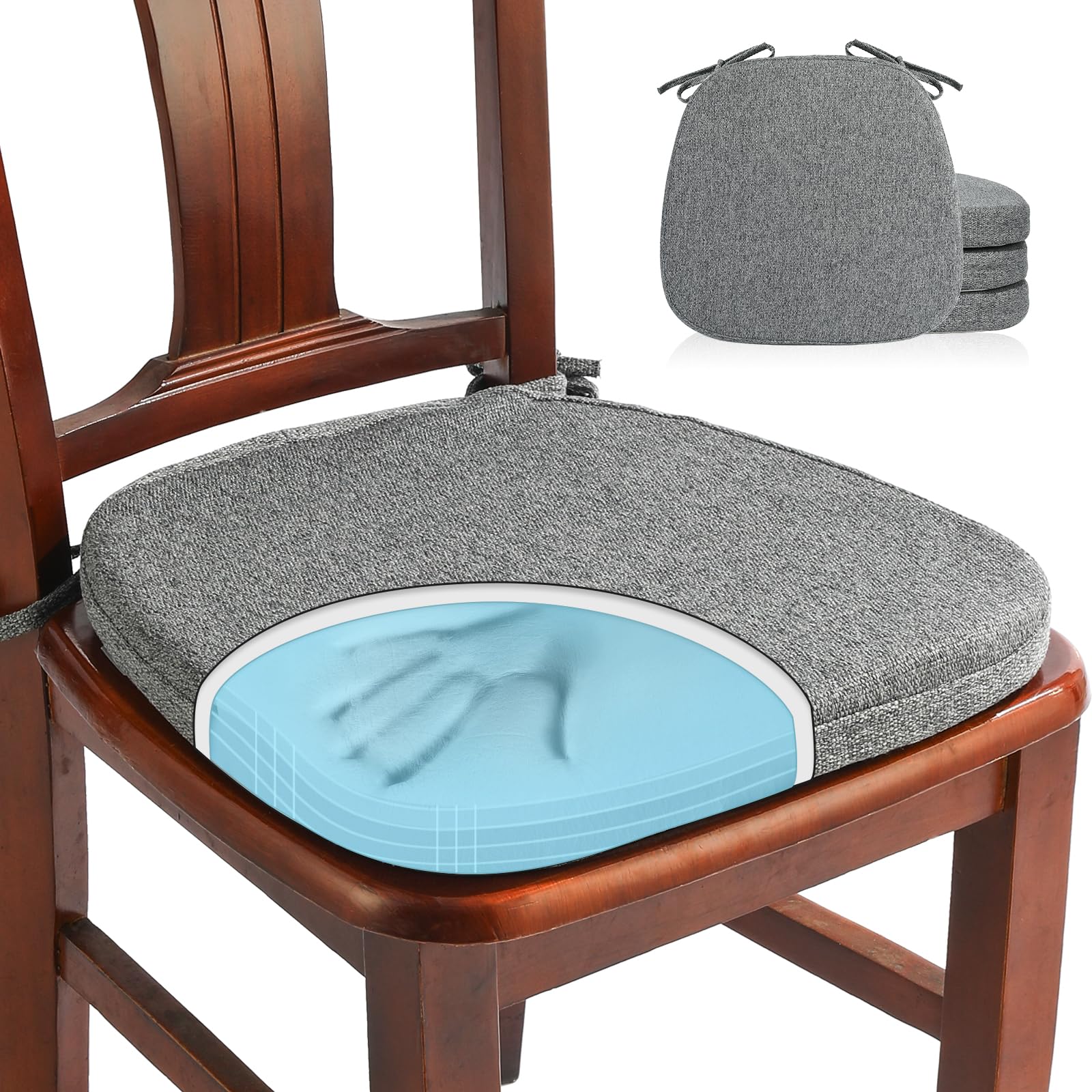 SINOSSO 1 Pack Memory Foam Chair Cushions for Dining Chair, Friendly Woven Fabric 16" U-Shape Comfortable Kitchen Chair Pad, Removable Slip Resistant Seat Cushion (1 Piece, Blue)