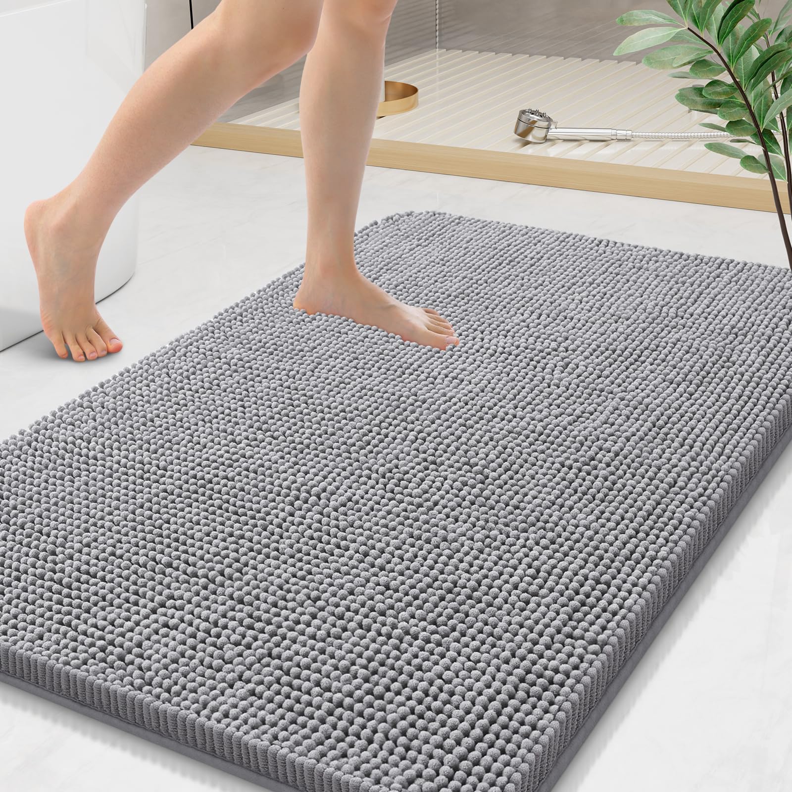 Arotive Bathroom Rugs 30x20, Extra Soft Absorbent Shaggy Chenille Bath Rugs, Machine Washable Rubber Backing Non-Slip Bath Mats for Bathroom Floor Tub and Shower, Home Decor Accessories, Grey