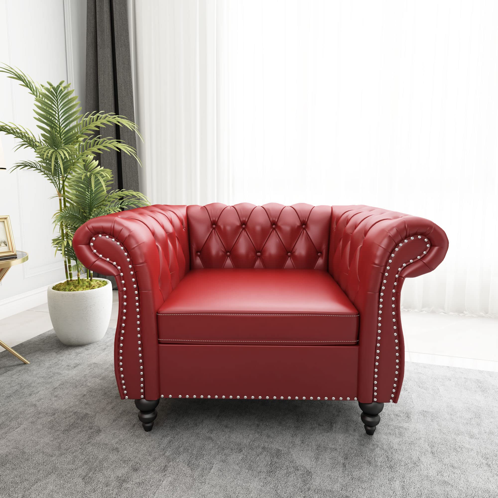 ORRD Chesterfield Loveseat, Modern Velvet Sofa Tufted Couch 2 Seater with Scroll Arms and Nailhead for Living Room, Bedroom, Office, Apartment (Beige)