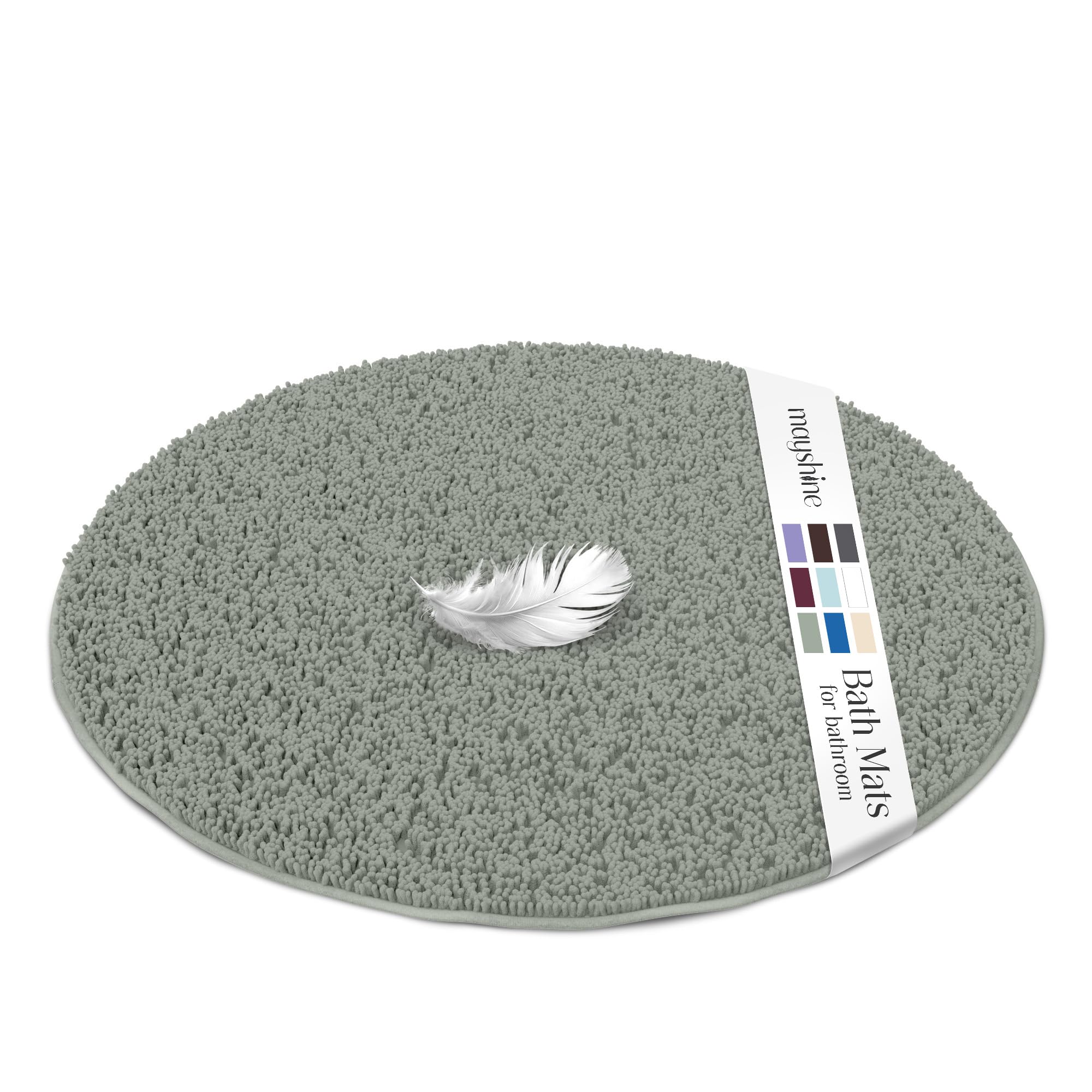 MAYSHINE Round Area Rug Set for Bathroom | Soft Plush Chenille Bath Mat, Water Absorbent Non-Slip Bathroom Rug | Washable Shag Carpet for Shower, Bedroom, or Home Décor | 36"x36" (Round) | White