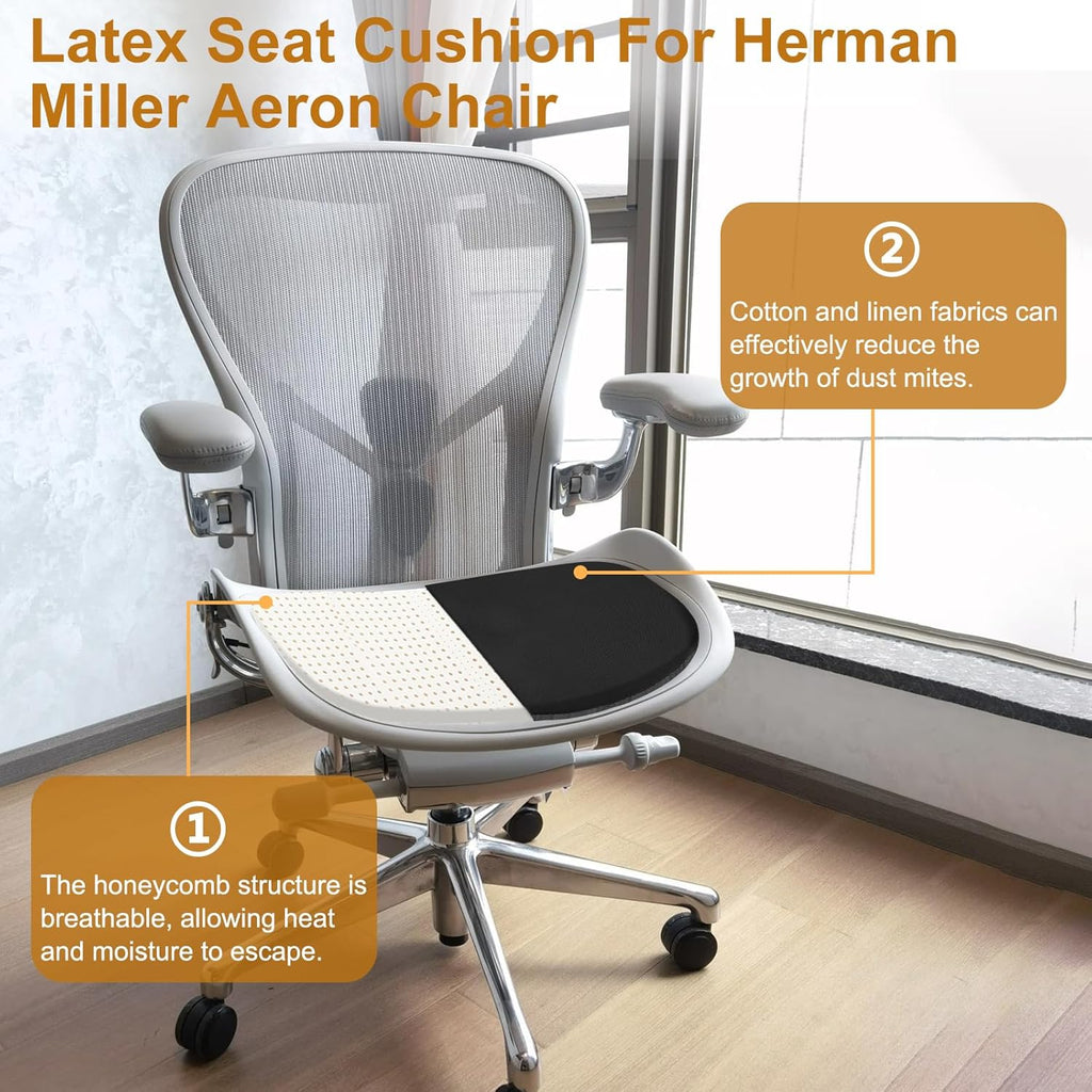 Seat Cushion for Herman Miller Aeron Chair, Natural Latex Ergonomic Office Chair Cushion, Soft and Comfortable Seat Mat（Fit A/B/C Size ） (Black)