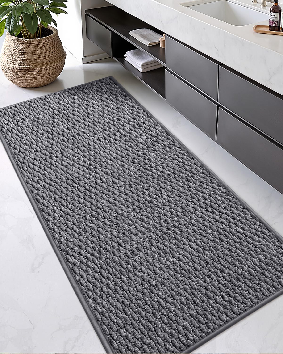 Color&Geometry Chenille Pile Large Bathroom Rugs Upgraded Denser, 24"x36" Non Slip Absorbent Green Bath Mats for Bathroom Thin Fit Under Door, Washable Quick Dry