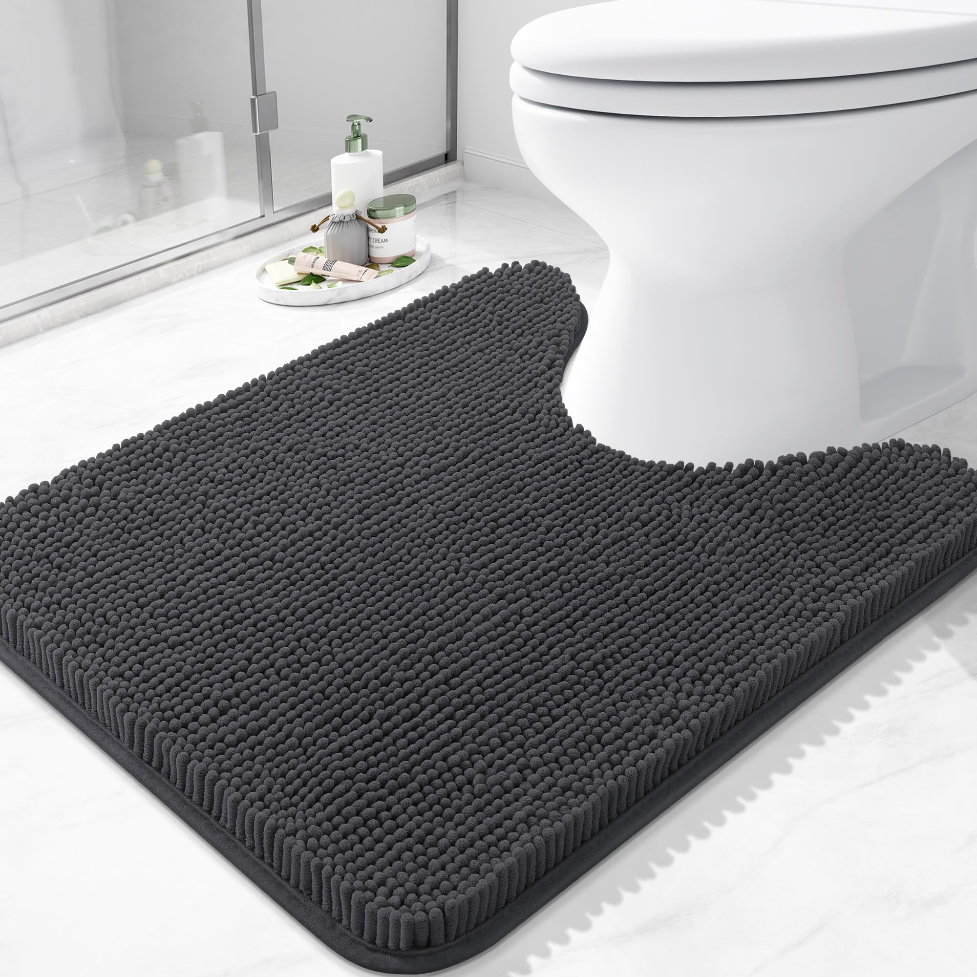 Arotive Bathroom Rugs 30x20, Extra Soft Absorbent Shaggy Chenille Bath Rugs, Machine Washable Rubber Backing Non-Slip Bath Mats for Bathroom Floor Tub and Shower, Home Decor Accessories, Grey