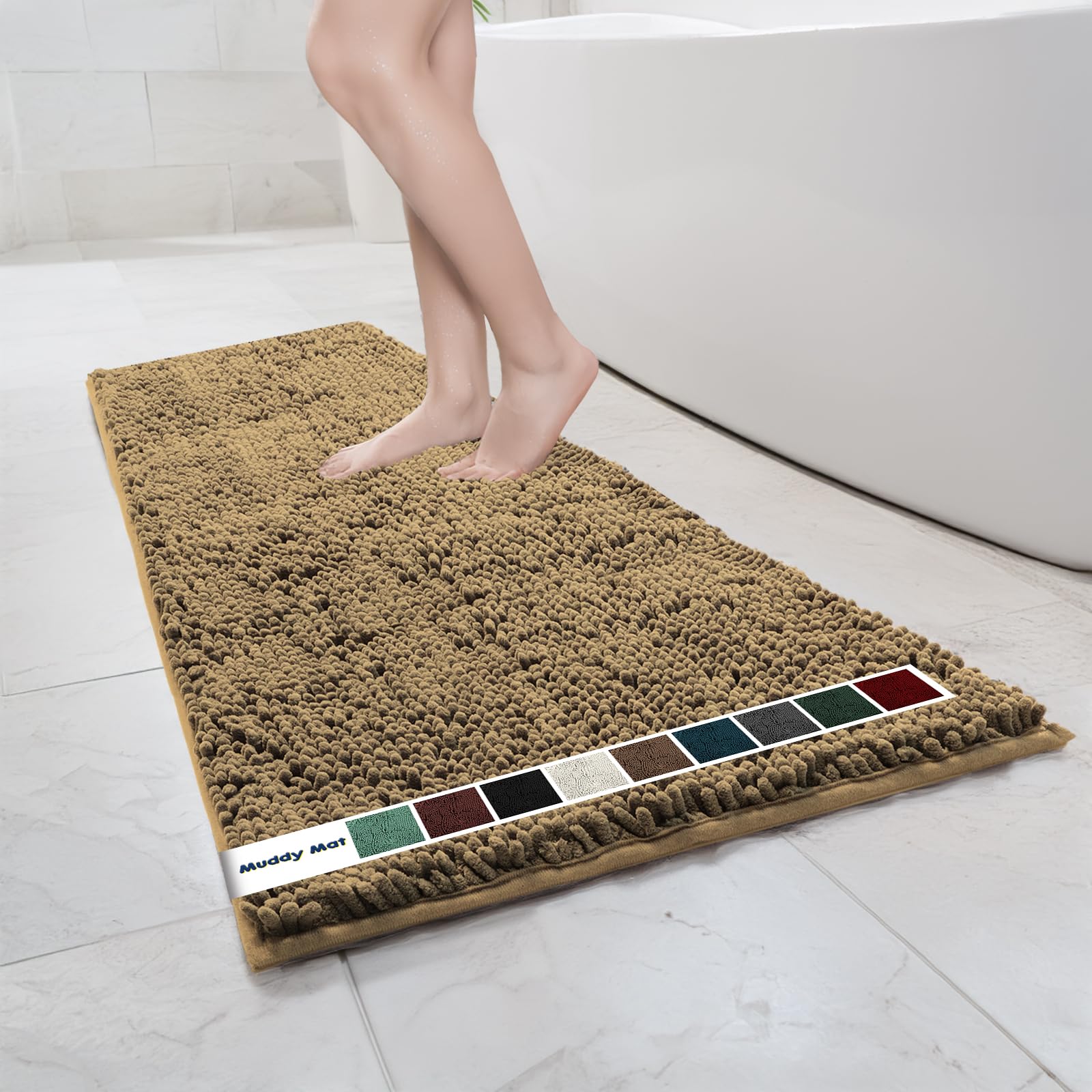 Muddy Mat Chenille Bathroom Rugs Quick Dry Microfiber Mats Non Slip Washable, Extra Thick, Soft and Highly Absorbent Bath Mats for Bathroom, Kitchen, and Shower Floor - Grey Small 28"X18"