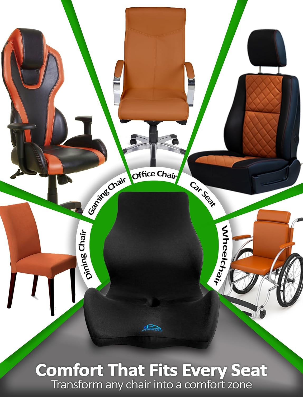 Ergonomic Memory Foam Seat Cushion for Office Chair, Car Seat, Dining, Gaming Chair & Wheelchair, Full Back & Lumbar Support Pillow One Piece, Back Pain Relief, Coccyx, Tailbone & Sciatica Pain Relief