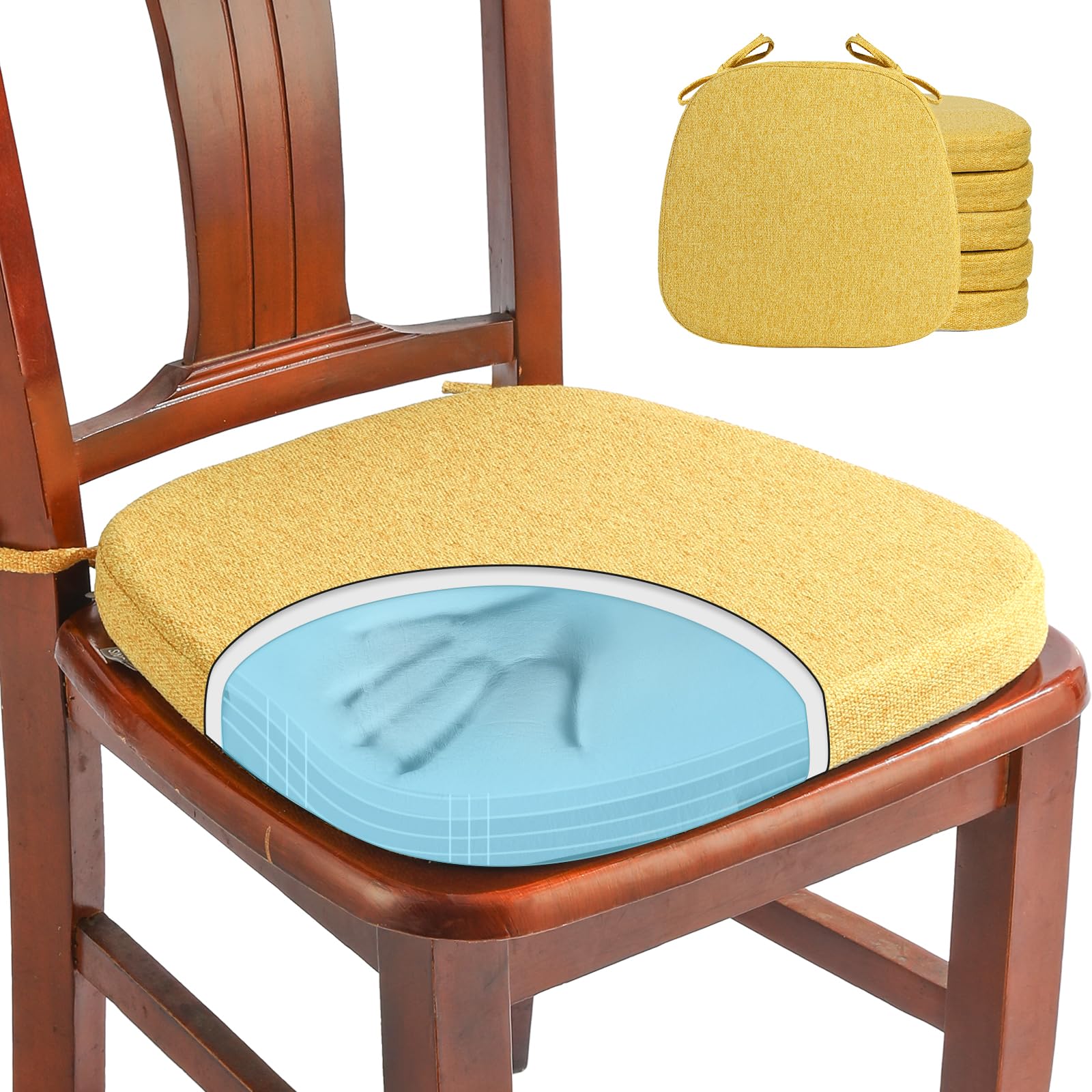 SINOSSO 1 Pack Memory Foam Chair Cushions for Dining Chair, Friendly Woven Fabric 16" U-Shape Comfortable Kitchen Chair Pad, Removable Slip Resistant Seat Cushion (1 Piece, Blue)