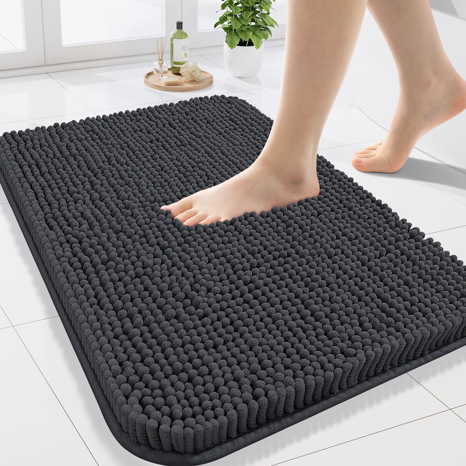 Arotive Bathroom Rugs 30x20, Extra Soft Absorbent Shaggy Chenille Bath Rugs, Machine Washable Rubber Backing Non-Slip Bath Mats for Bathroom Floor Tub and Shower, Home Decor Accessories, Grey