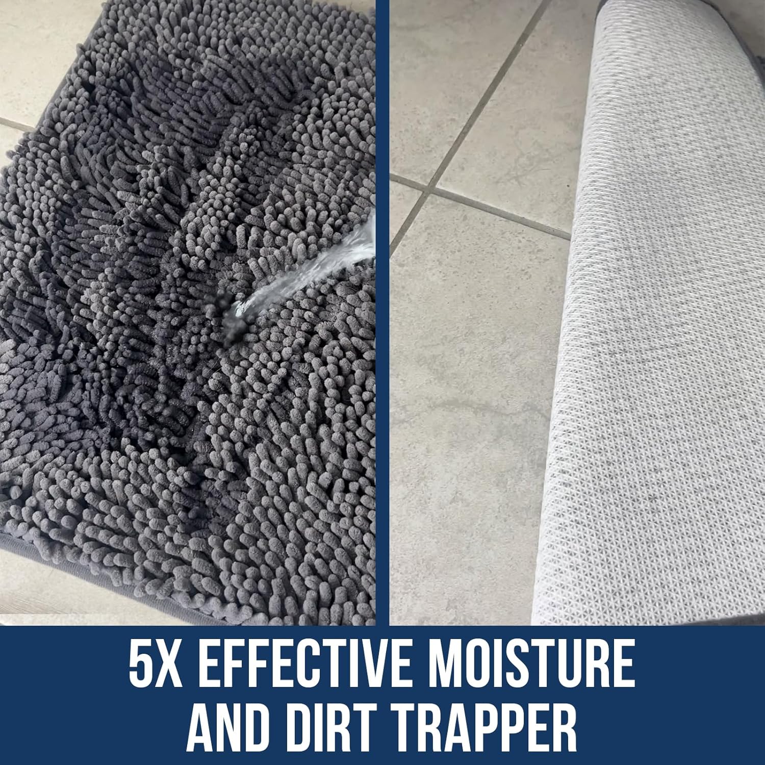 Muddy Mat Chenille Bathroom Rugs Quick Dry Microfiber Mats Non Slip Washable, Extra Thick, Soft and Highly Absorbent Bath Mats for Bathroom, Kitchen, and Shower Floor - Grey Small 28"X18"