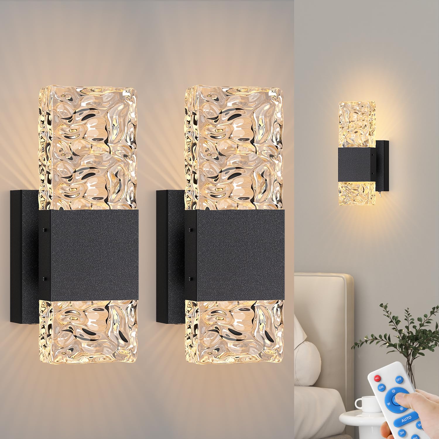 camuucci Battery Operated Wall Sconce Rechargeable Battery Powered 12000mAh Wall Light Indoor Not Hardwired Wall Lamp Fixtures for Bedroom Living Room 1Pack