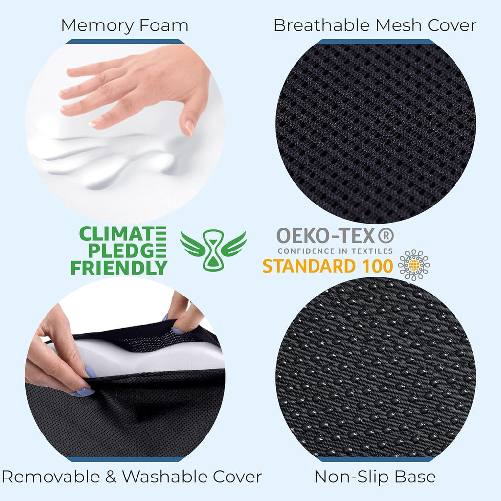 5 STARS UNITED Seat Cushion - Memory Foam Chair Cushion for Tailbone Pain Relief - Ergonomic Support for Coccyx, Sciatica & Butt - Office, Desk & Gaming Chair, Car Seat, Wheelchair, Airplane, Black