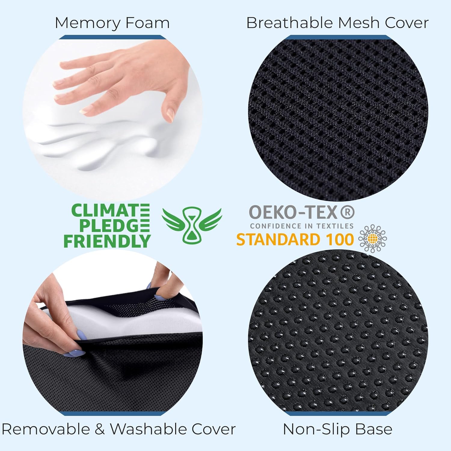 5 STARS UNITED Seat Cushion - Memory Foam Chair Cushion for Tailbone Pain Relief - Ergonomic Support for Coccyx, Sciatica & Butt - Office, Desk & Gaming Chair, Car Seat, Wheelchair, Airplane, Black