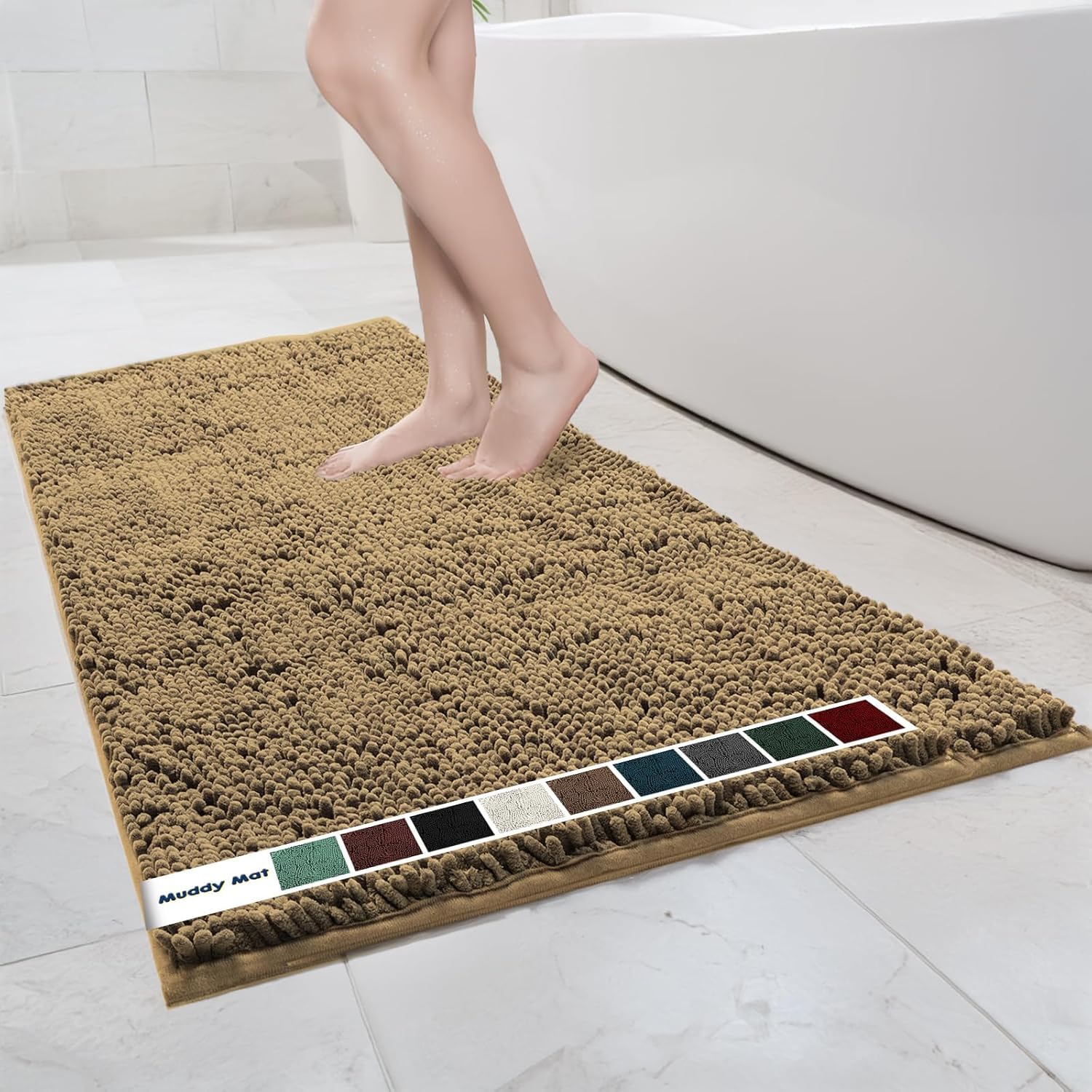 Muddy Mat Chenille Bathroom Rugs Quick Dry Microfiber Mats Non Slip Washable, Extra Thick, Soft and Highly Absorbent Bath Mats for Bathroom, Kitchen, and Shower Floor - Grey Small 28"X18"