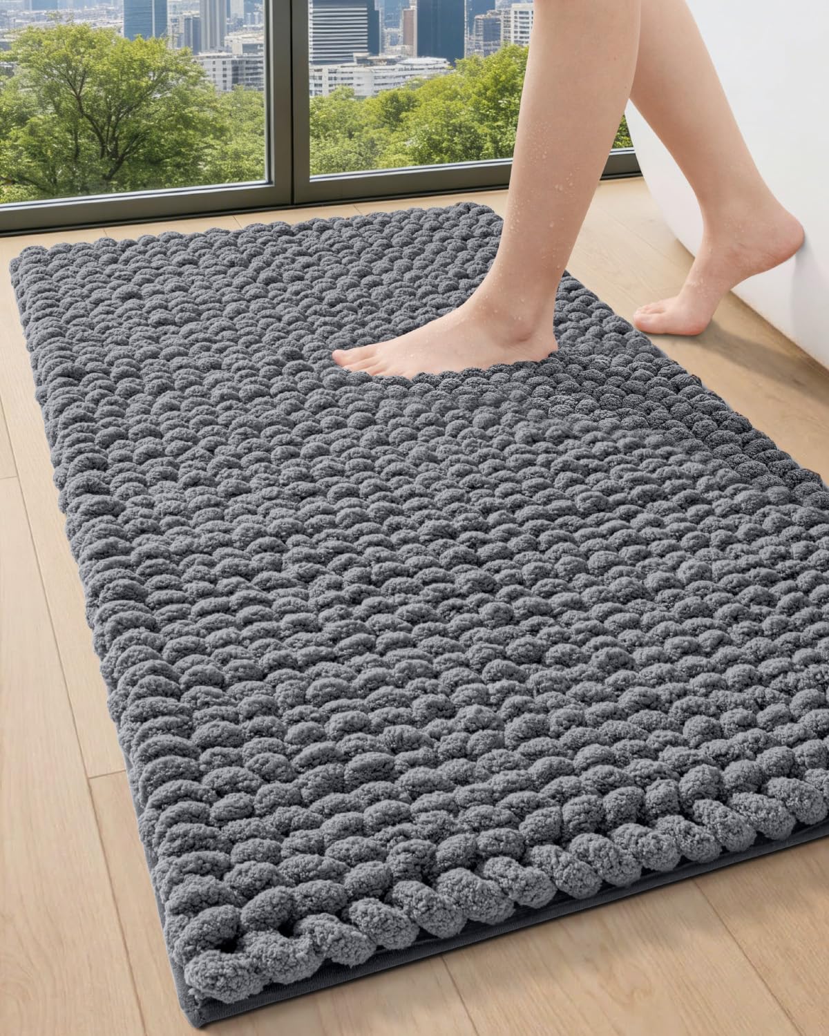 DEXI Bathroom Rugs 24x36, Non Slip Washable Bath Mat, Luxury Chenille Super Absorbent Ultra Thick Bathmats for Shower Floor, Plush Fluffy Shaggy Carpet for Tub, Beige