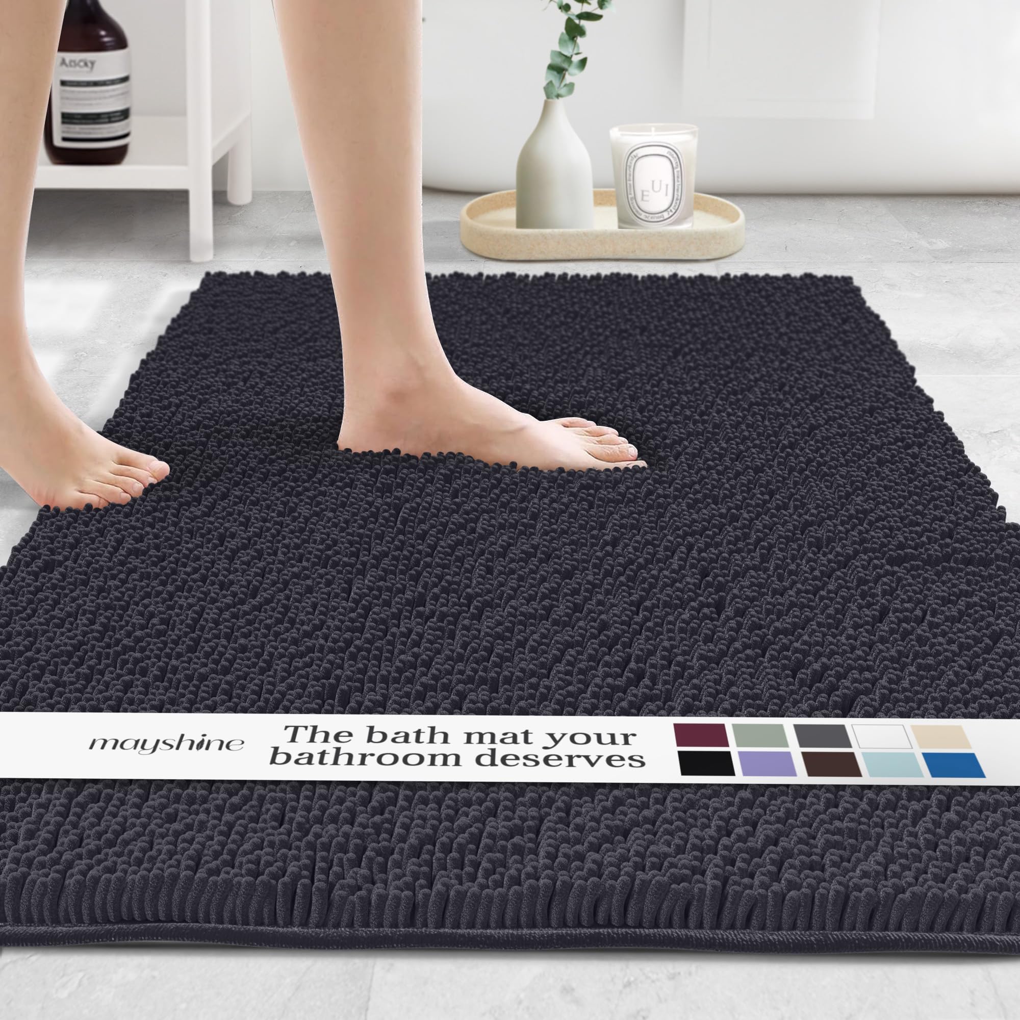 MAYSHINE Round Area Rug Set for Bathroom | Soft Plush Chenille Bath Mat, Water Absorbent Non-Slip Bathroom Rug | Washable Shag Carpet for Shower, Bedroom, or Home Décor | 36"x36" (Round) | White