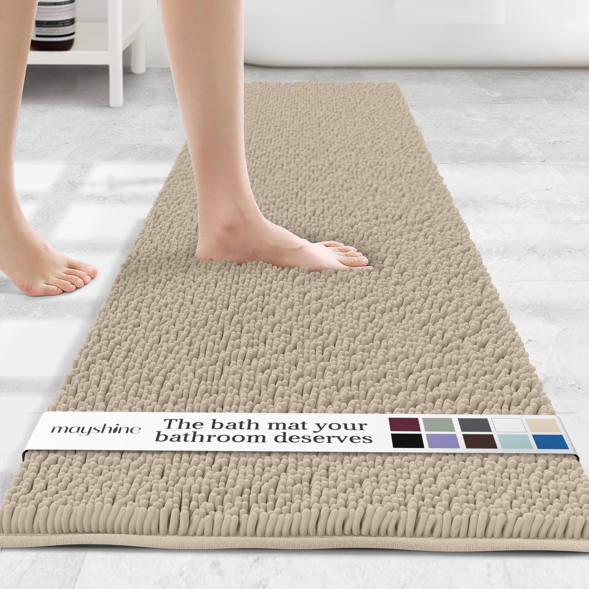 MAYSHINE Round Area Rug Set for Bathroom | Soft Plush Chenille Bath Mat, Water Absorbent Non-Slip Bathroom Rug | Washable Shag Carpet for Shower, Bedroom, or Home Décor | 36"x36" (Round) | White